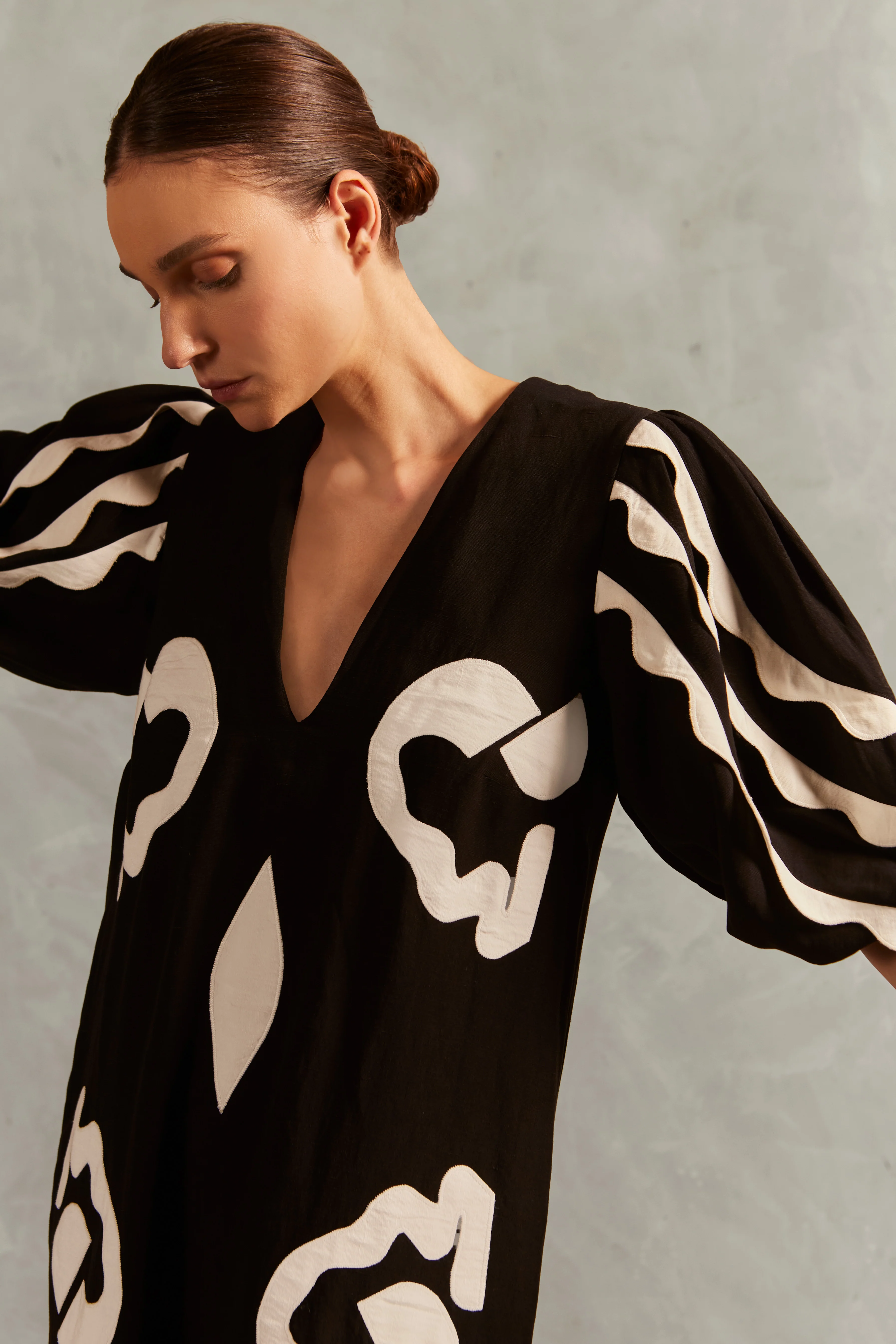 Appliqué V-Neck Long Dress - Image 3