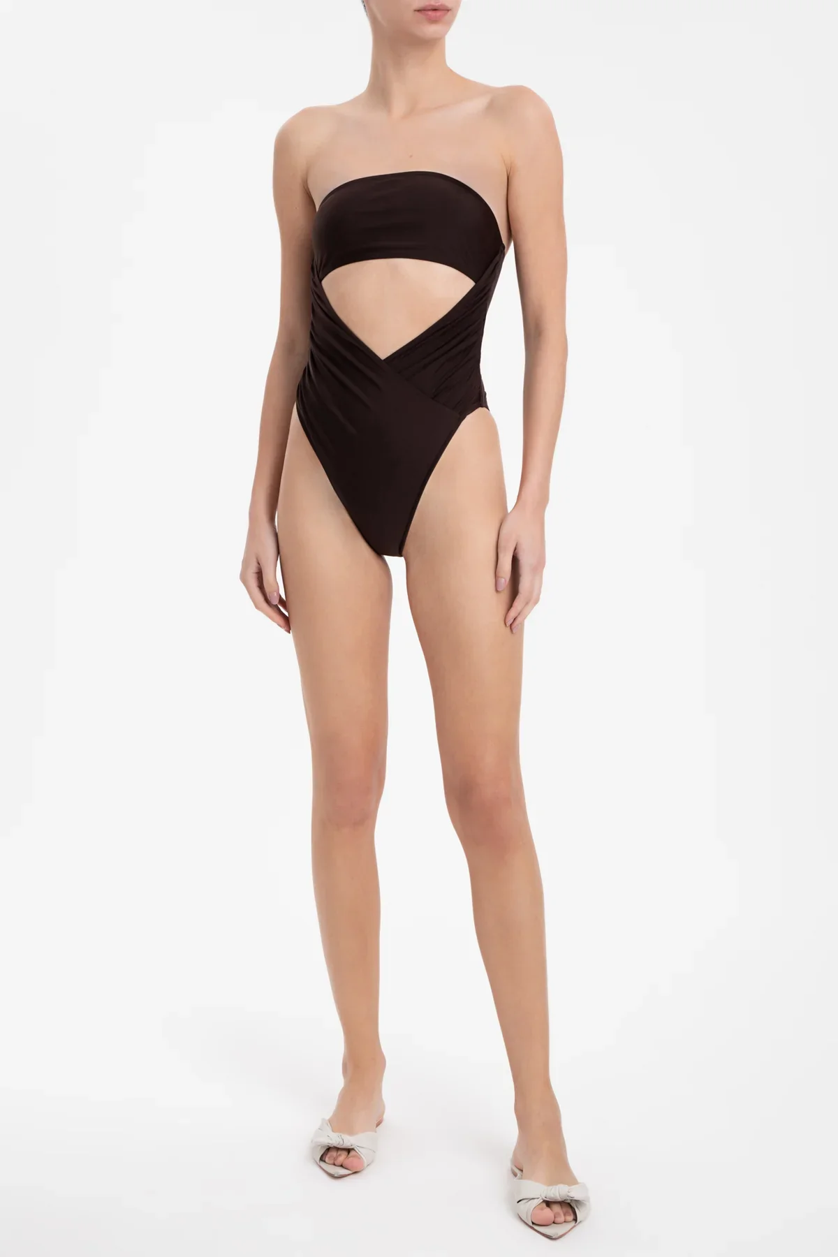 Arisaema Solid High-Leg Strapless Swimsuit - Image 3