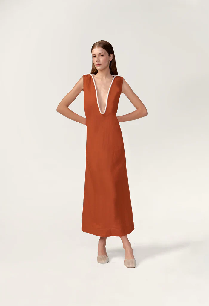 Bicolor Deep V-Neck Maxi Dress - Image 5