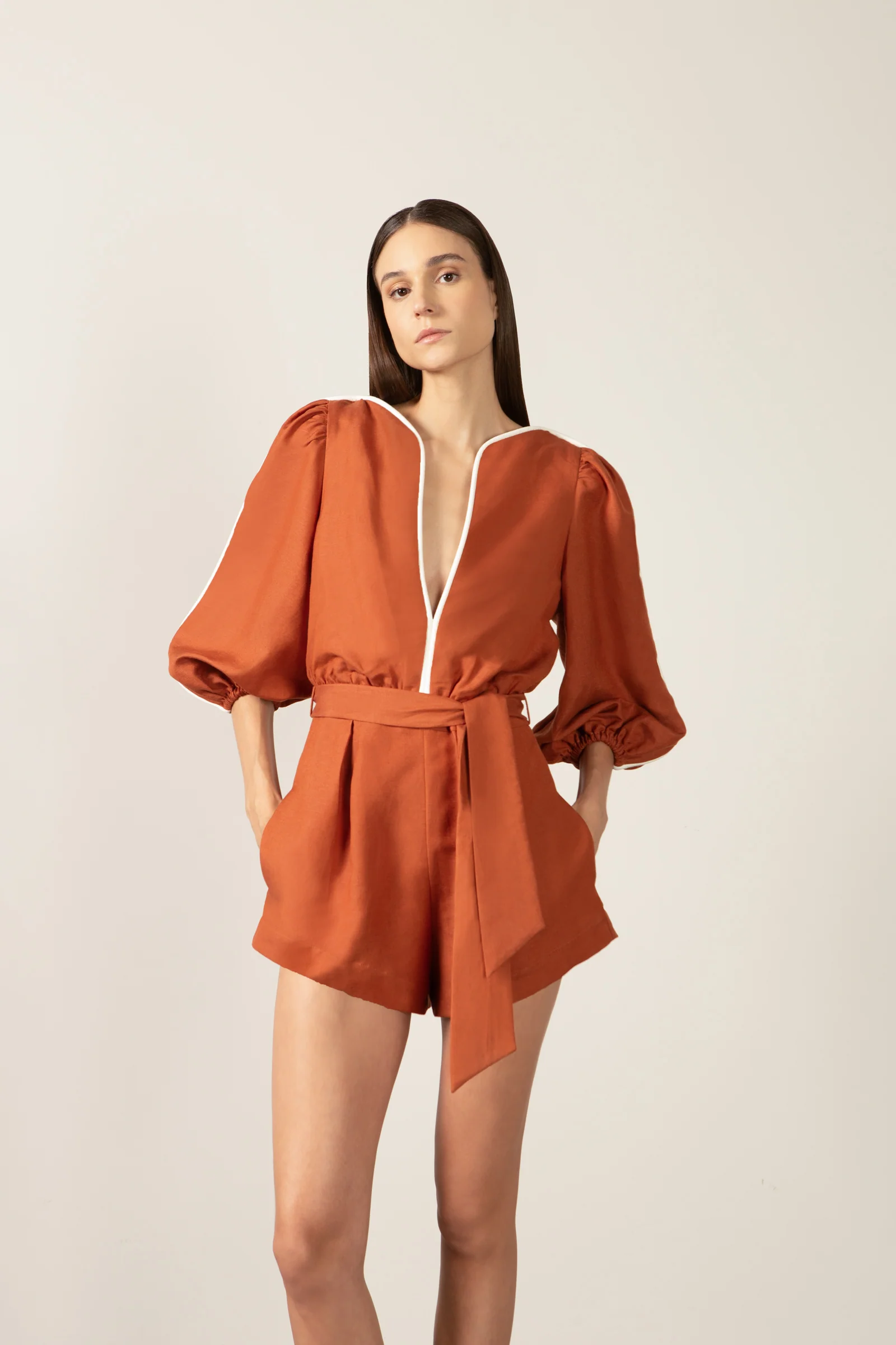 Bicolor V-Neck Romper - Image 6