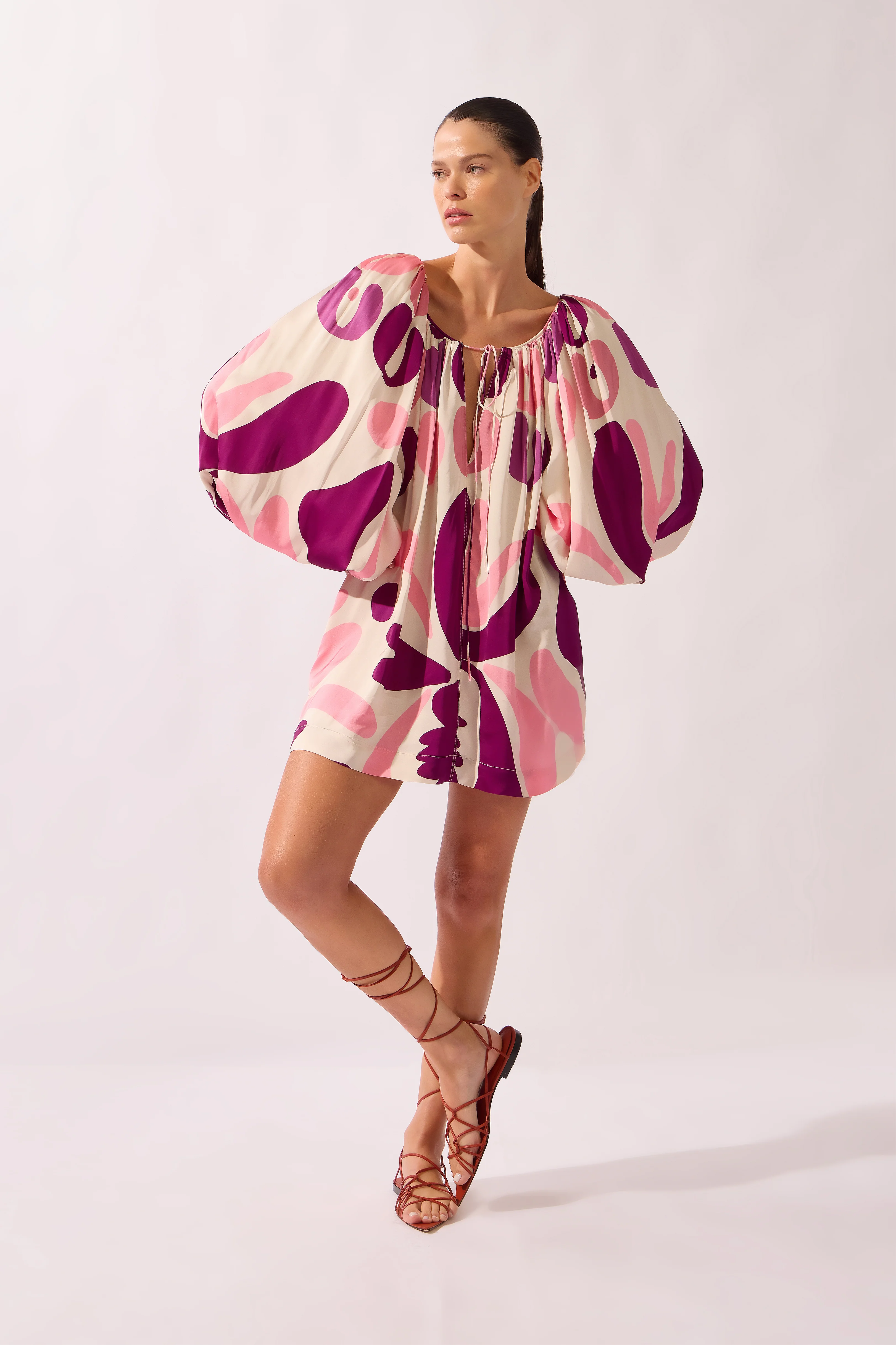 Bold Floral Puff Sleeve Mini Dress - Image 3