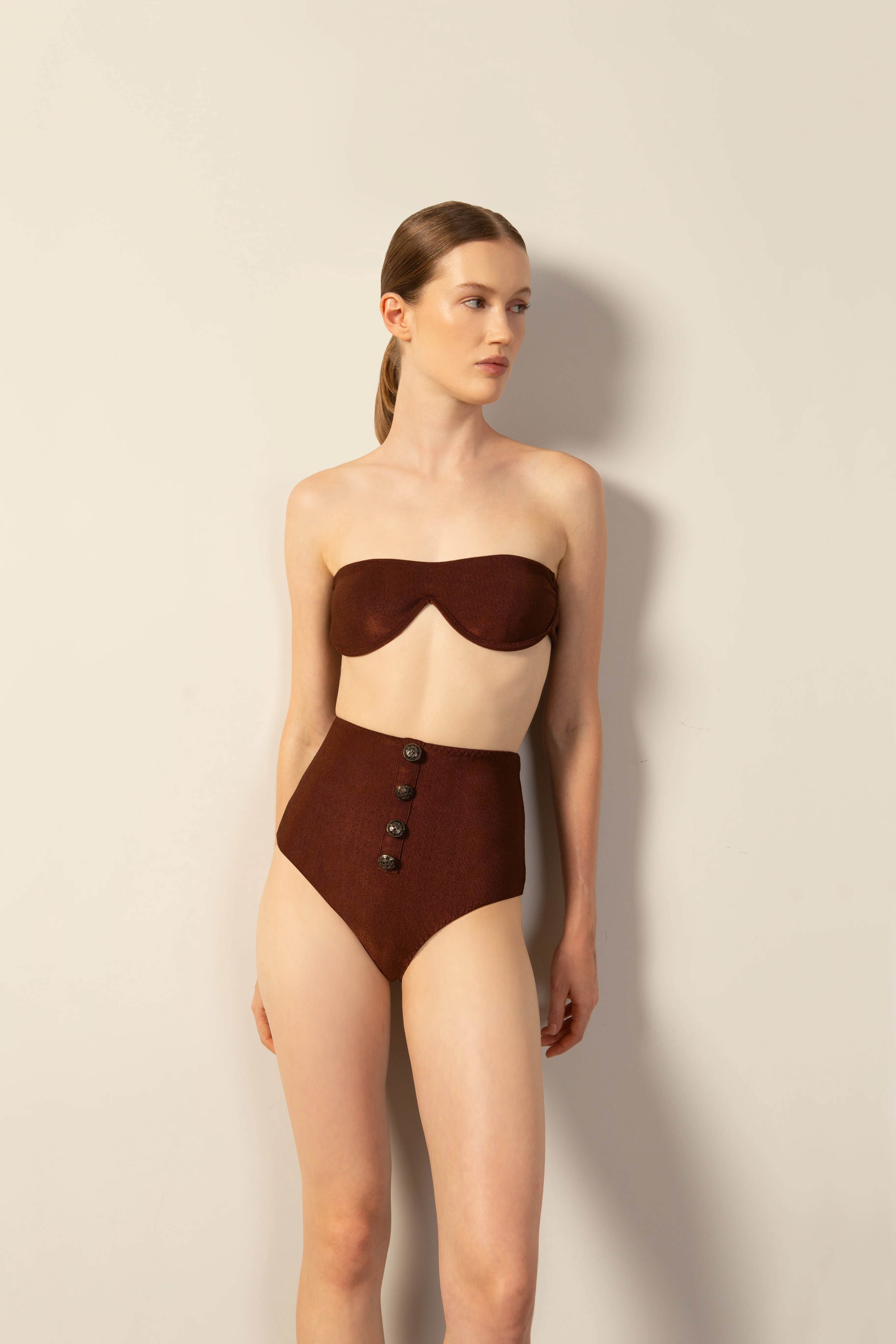 Corduroy High-Leg Strapless Bikini