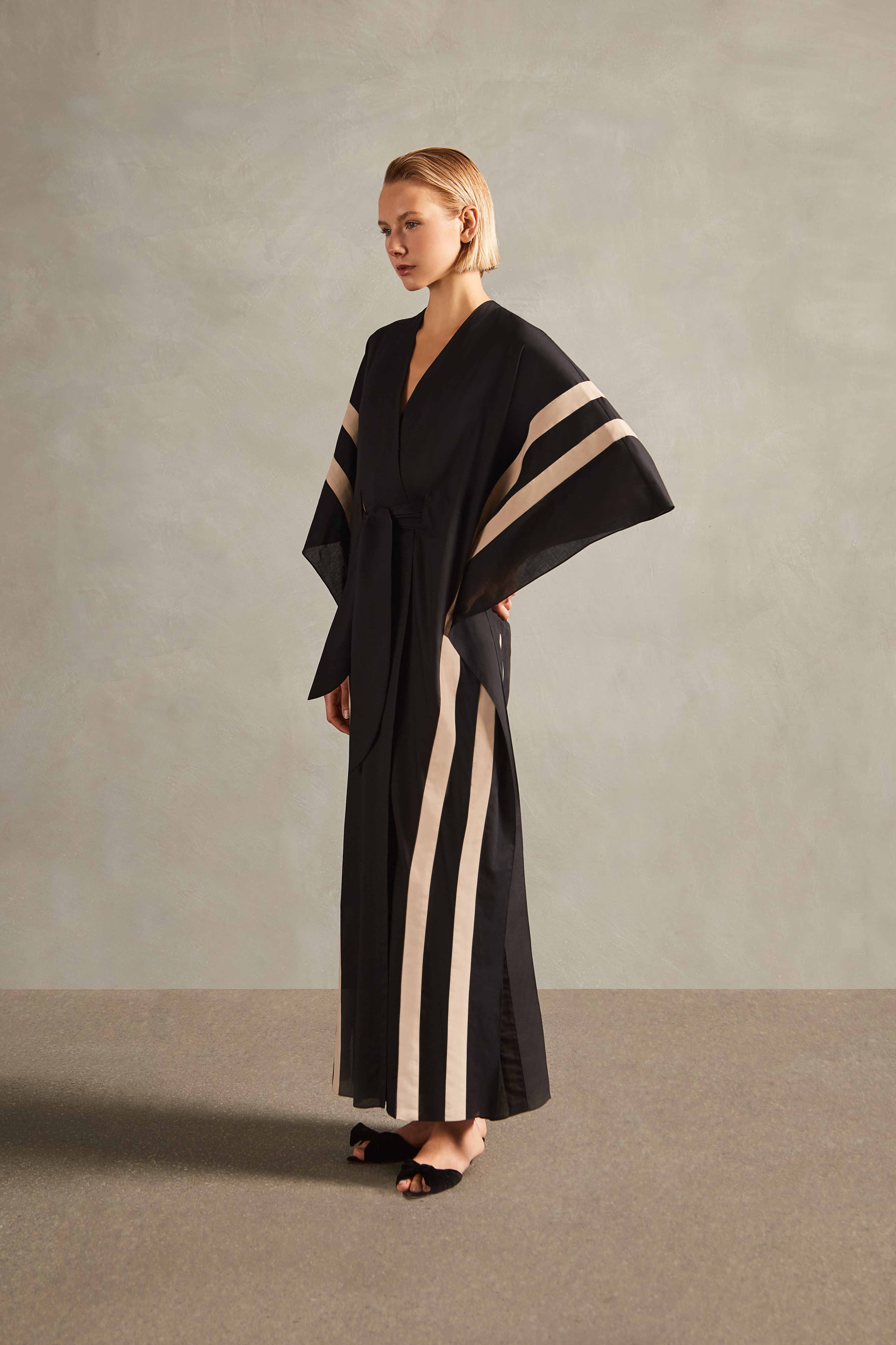 Cotton Chambray Long Kaftan With Sash - Image 2