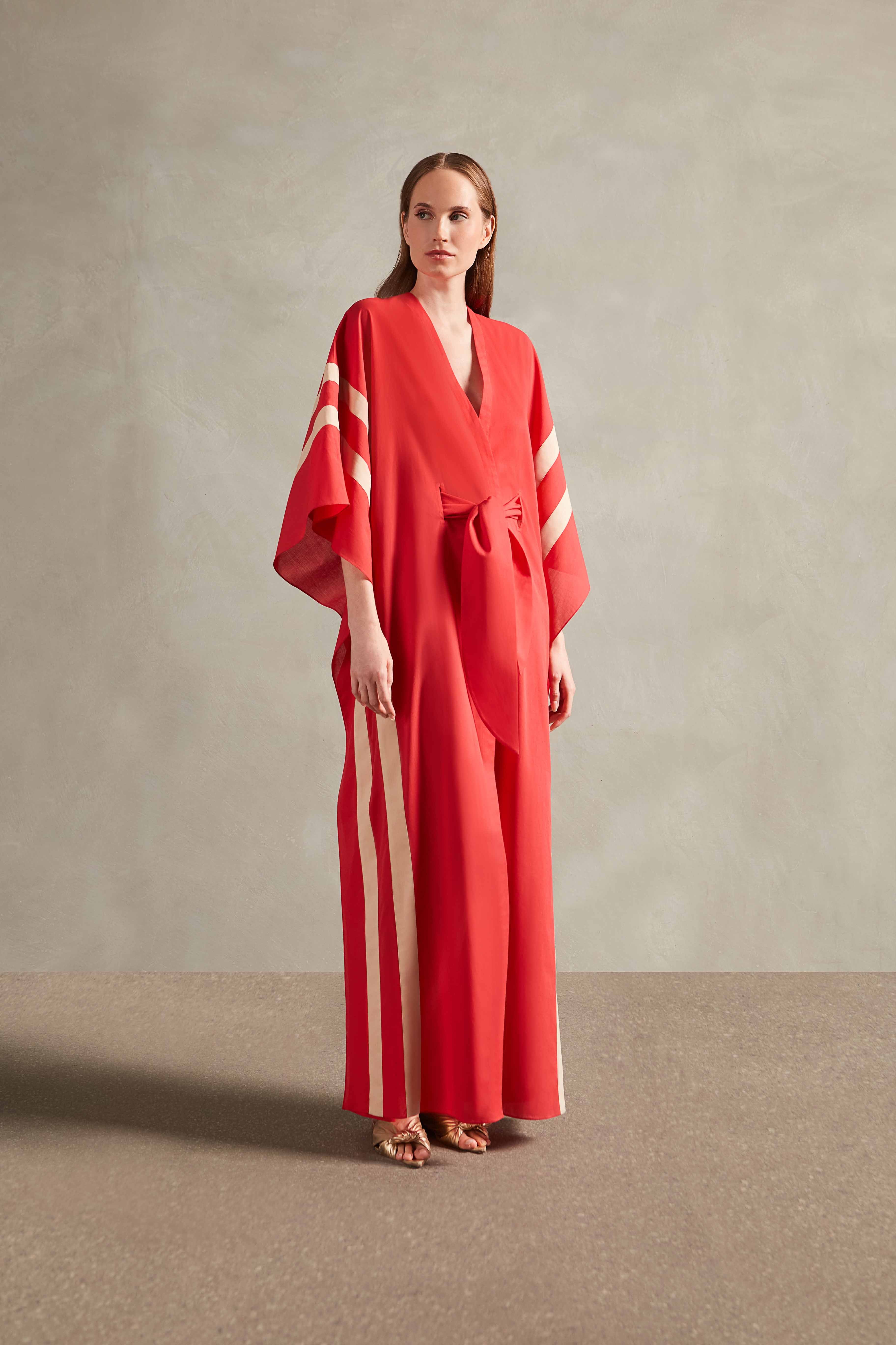 Cotton Chambray Long Kaftan With Sash - Image 4