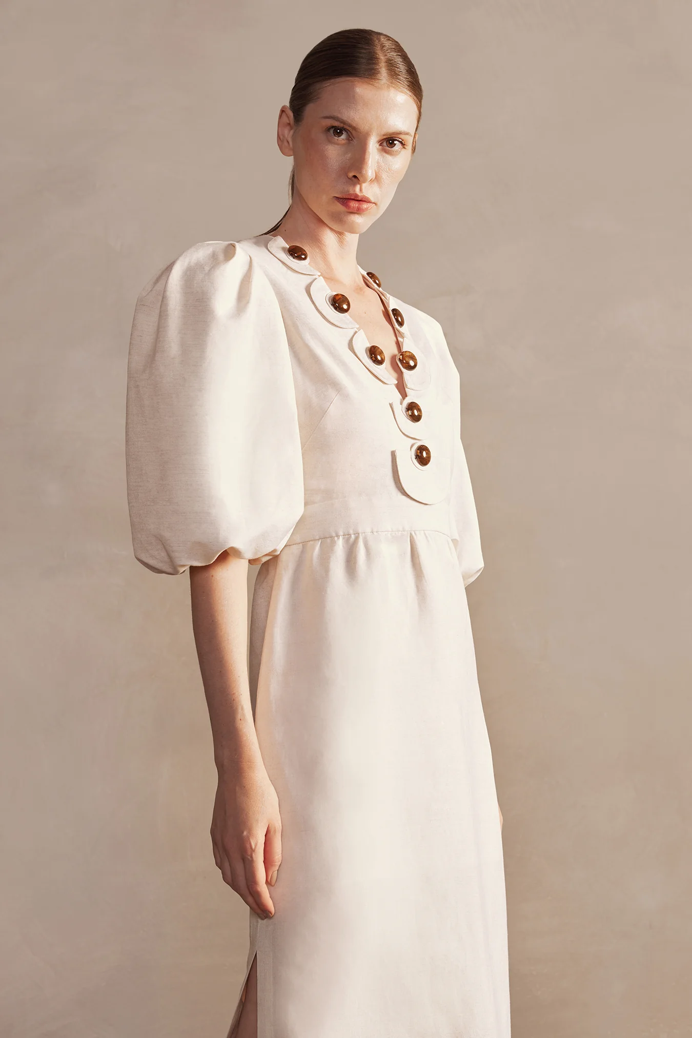 Demi Pois Puff-Sleeved Midi Dress - Image 3