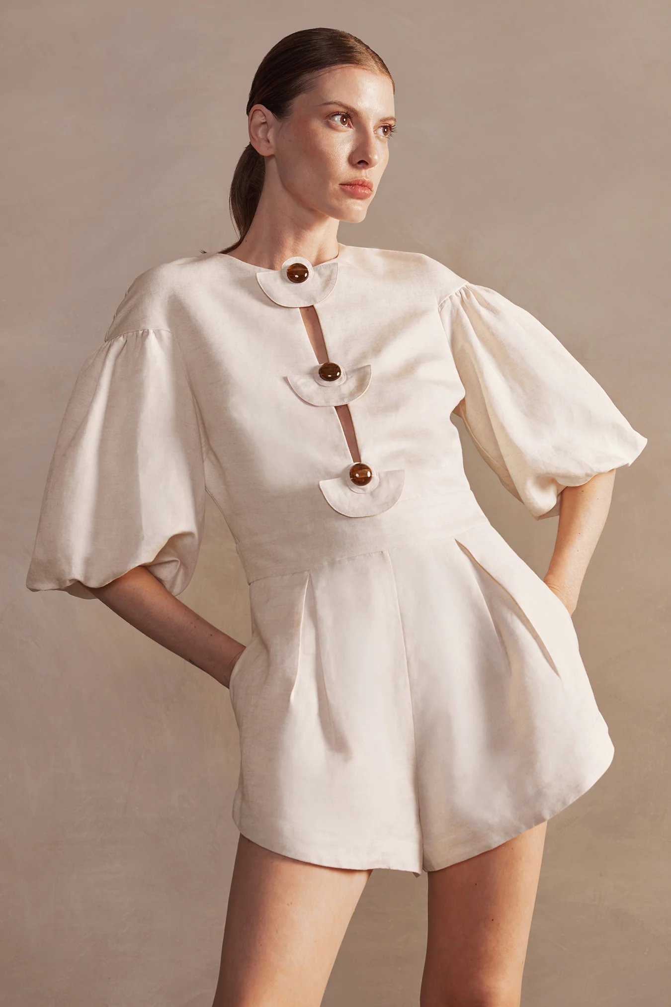Demi Pois Puff-Sleeved Playsuit