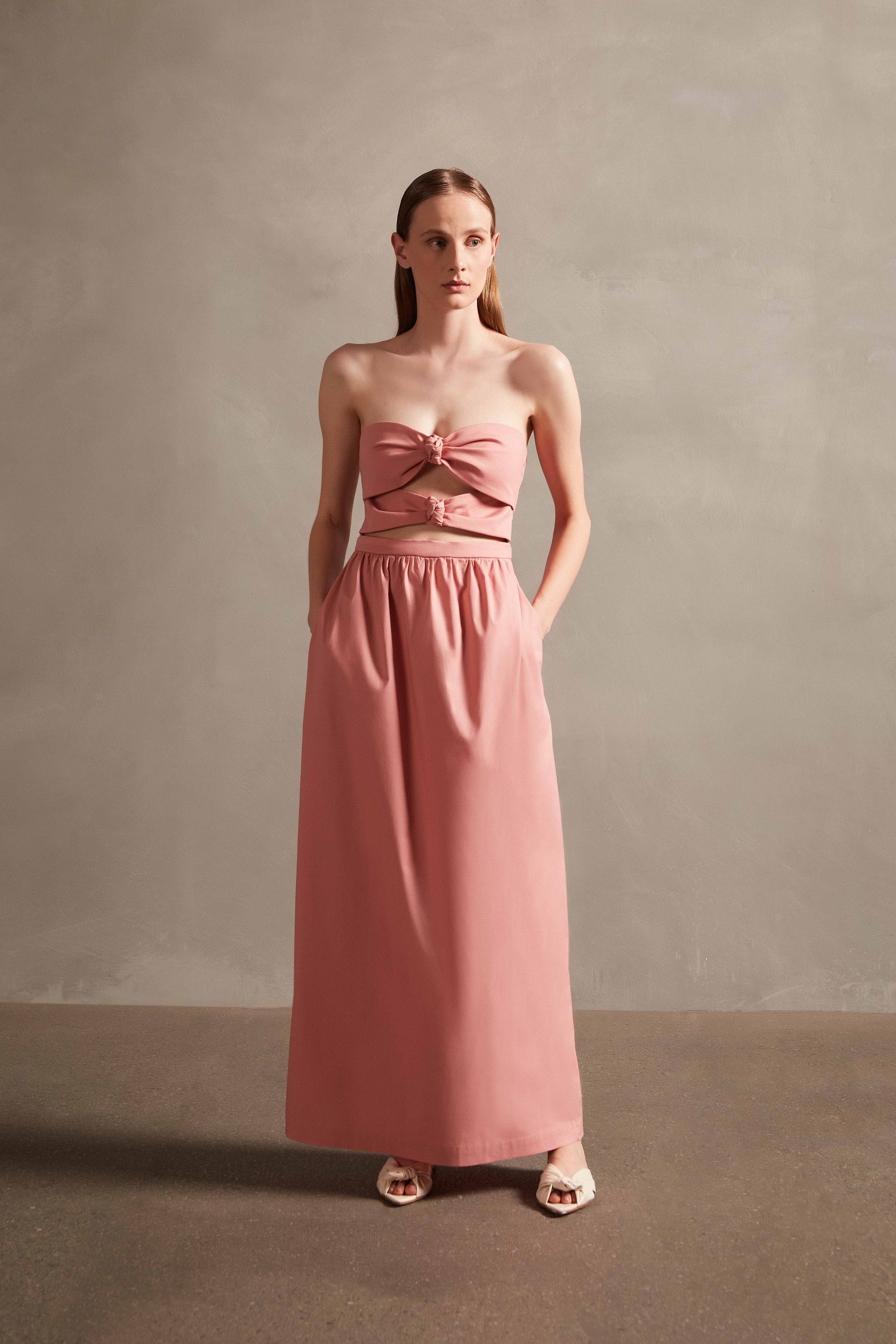 Exotic Coral Solid Cut-Out Long Dress