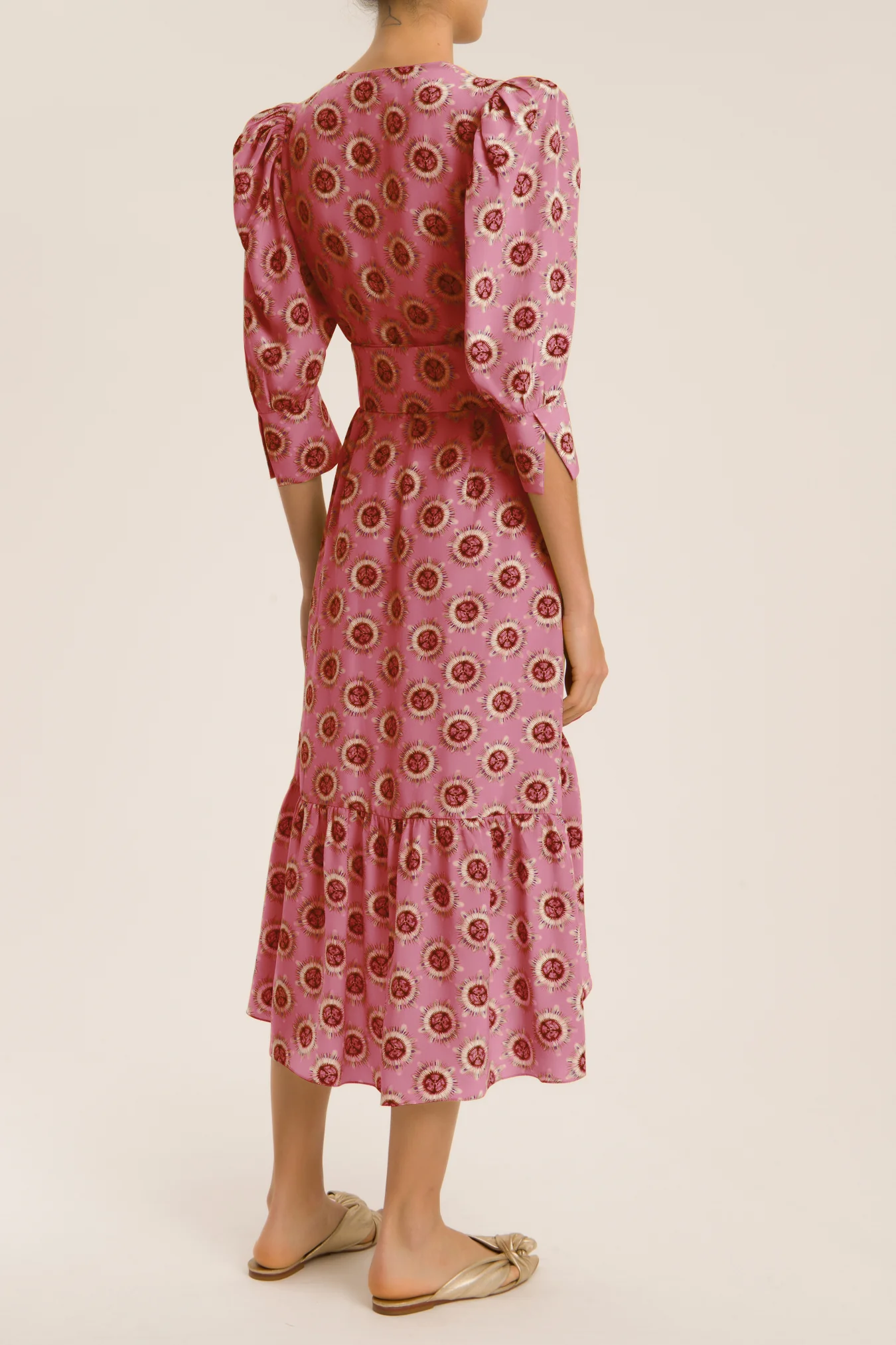 Exotic Passion Puff-Sleeved Silk Midi Dress With Belt - Image 3