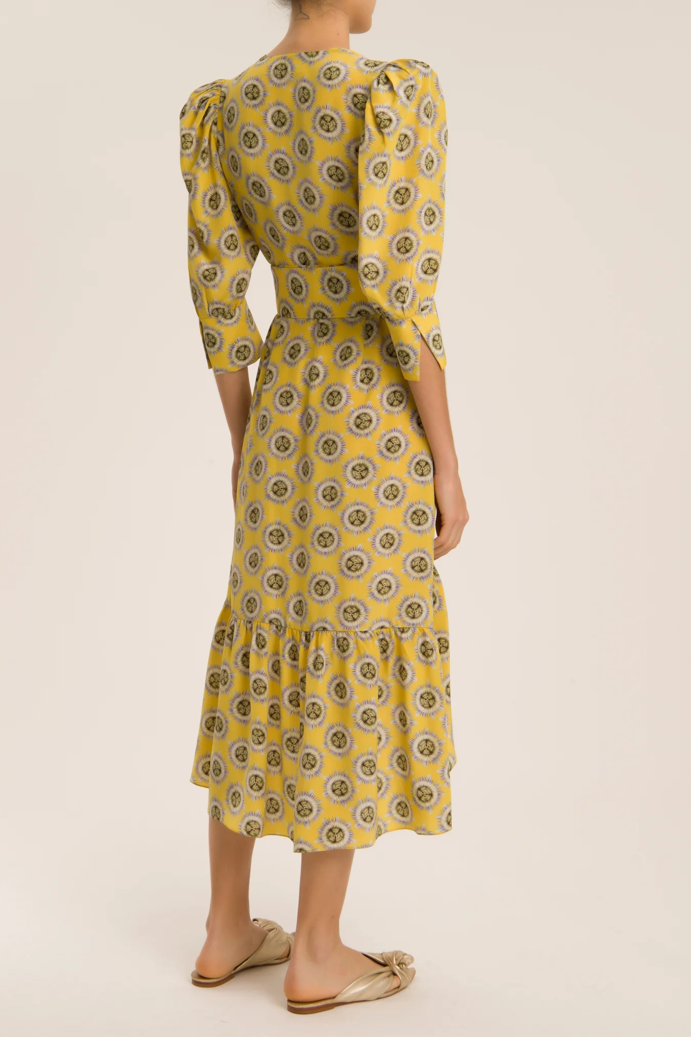 Exotic Passion Puff-Sleeved Silk Midi Dress With Belt - Image 4