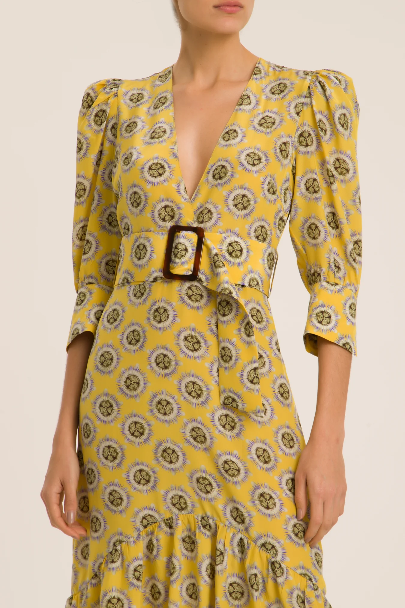 Exotic Passion Puff-Sleeved Silk Midi Dress With Belt - Image 6