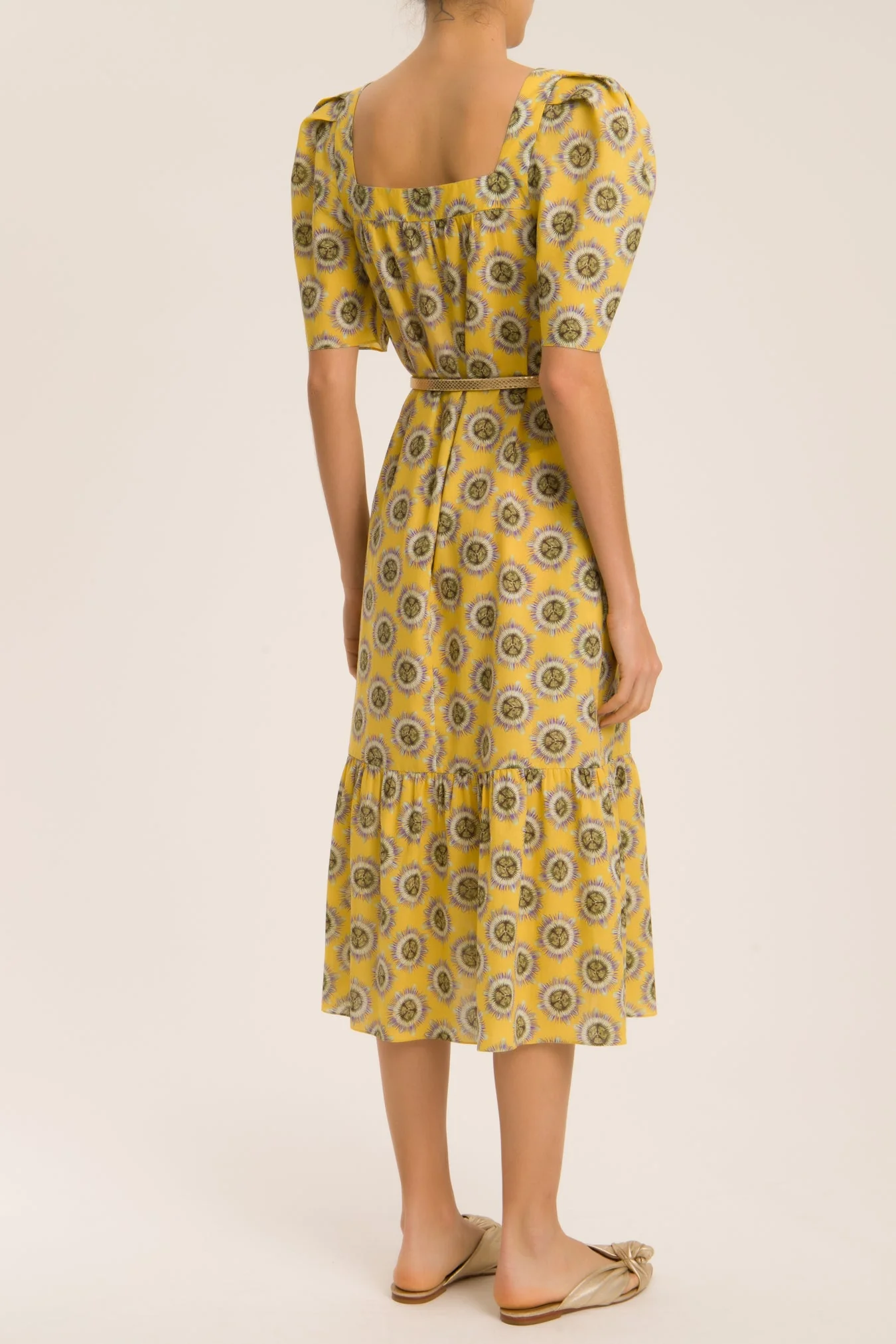 Exotic Passion Puff-Sleeved Silk Midi Dress - Image 2