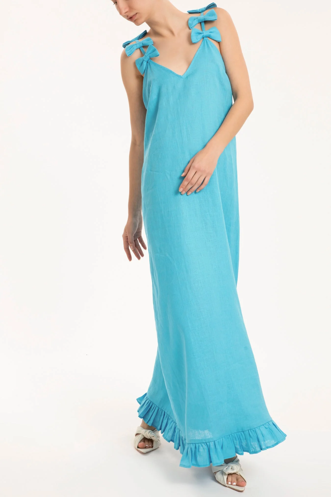 Fantasy Solid Long Dress with Bows - Image 2