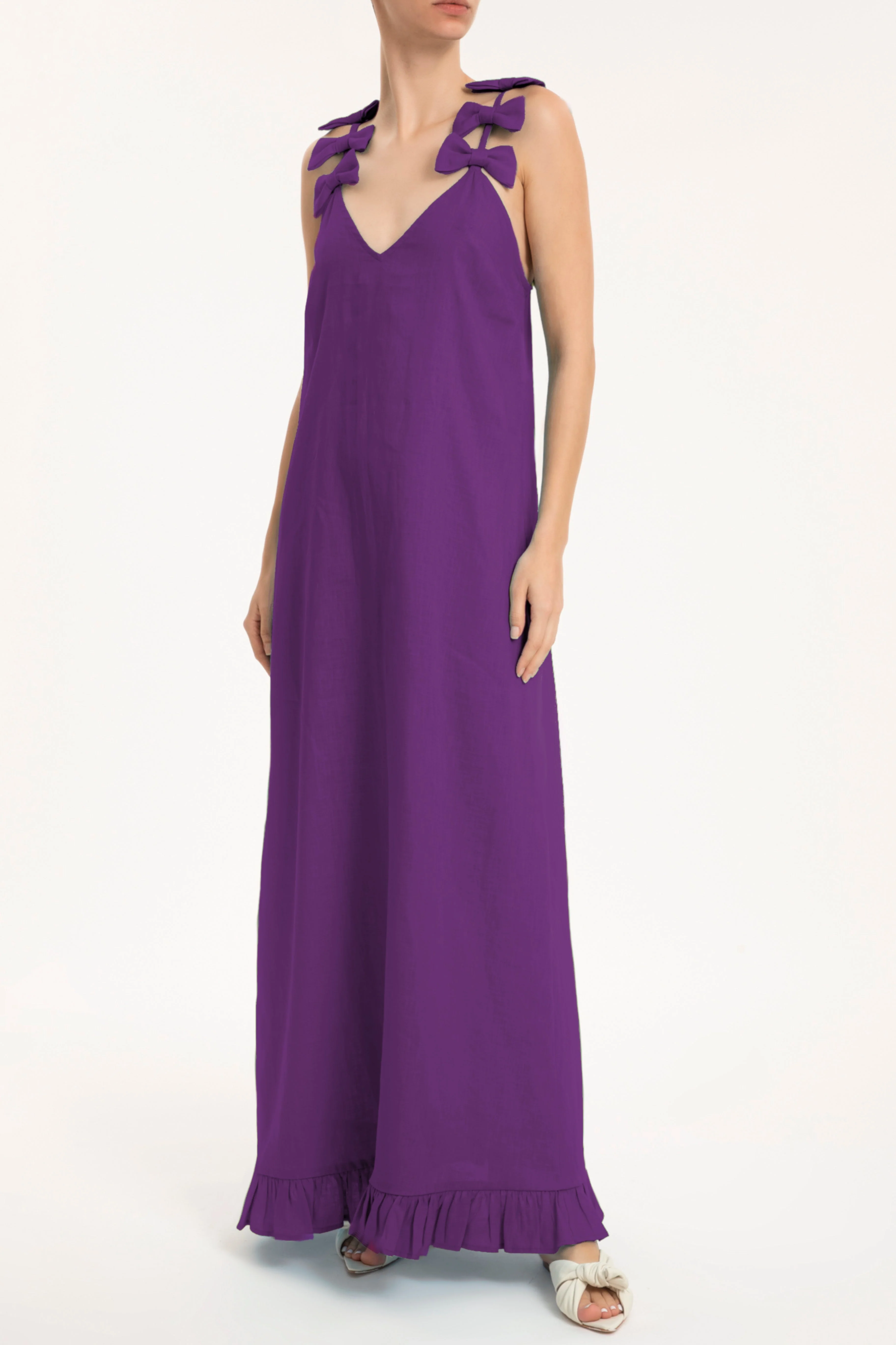 Fantasy Solid Long Dress with Bows - Image 3