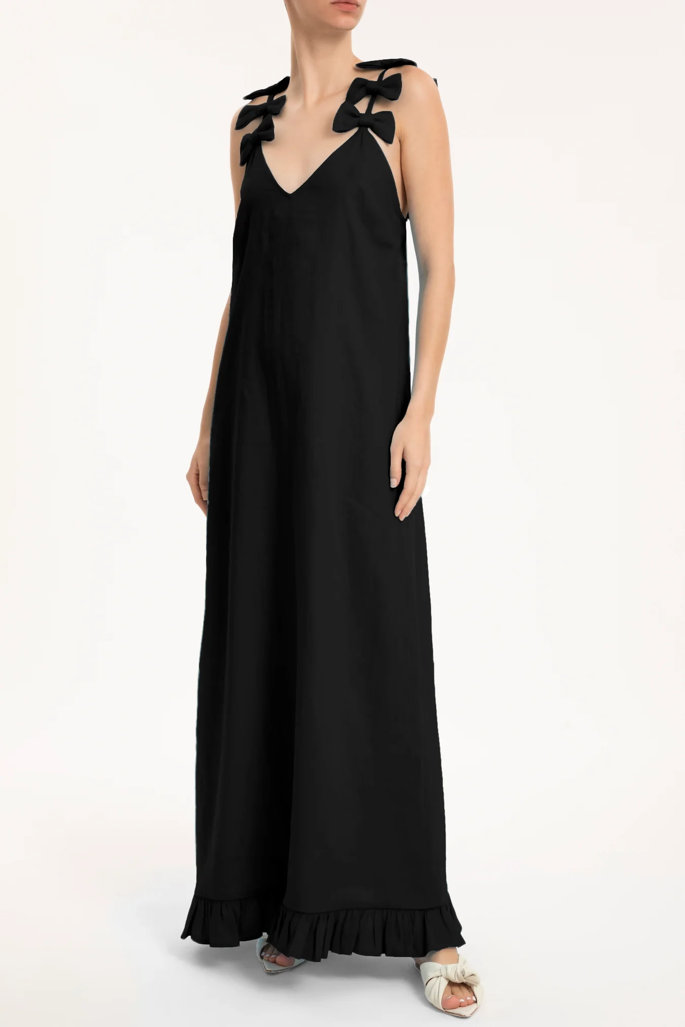Fantasy Solid Long Dress with Bows - Image 4