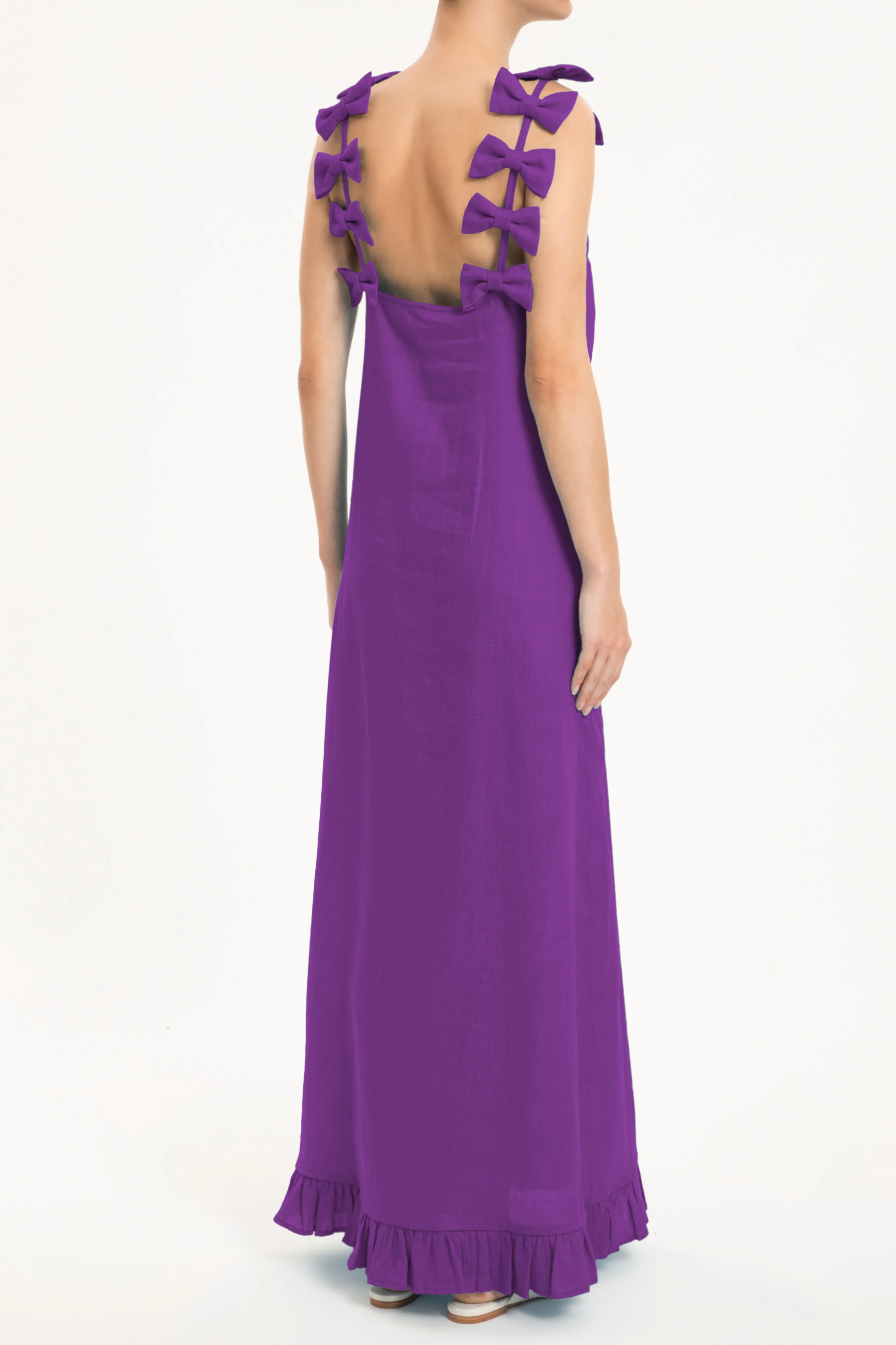 Fantasy Solid Long Dress with Bows - Image 7