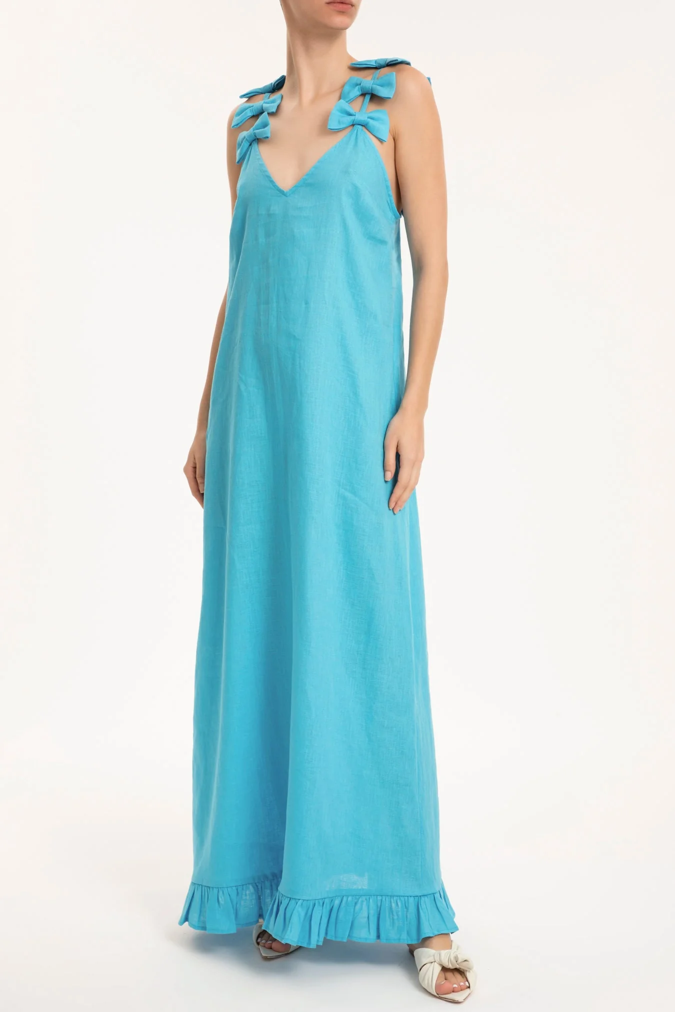 Fantasy Solid Long Dress with Bows - Image 9