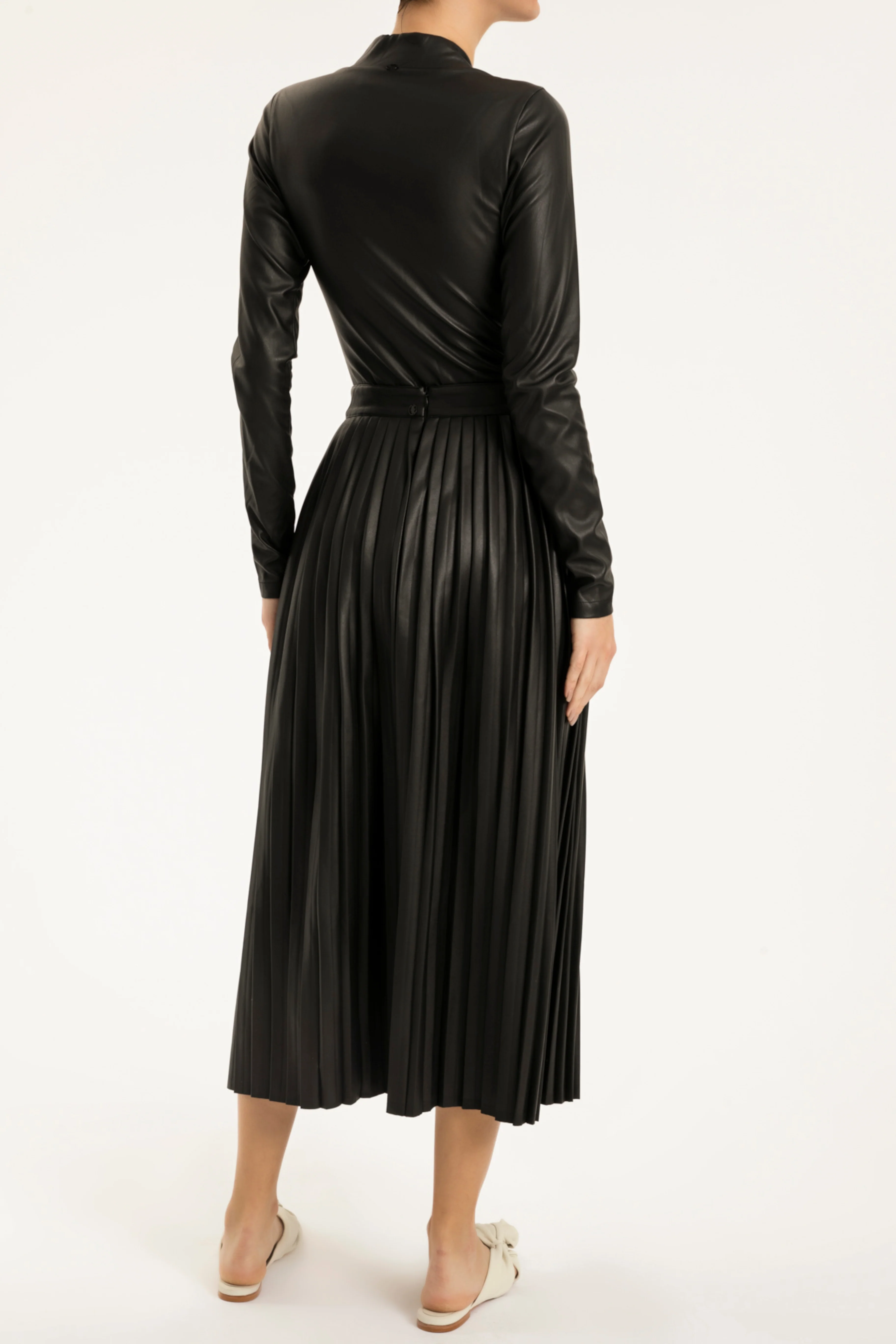 Faux Leather Pleated Midi Skirt - Image 2
