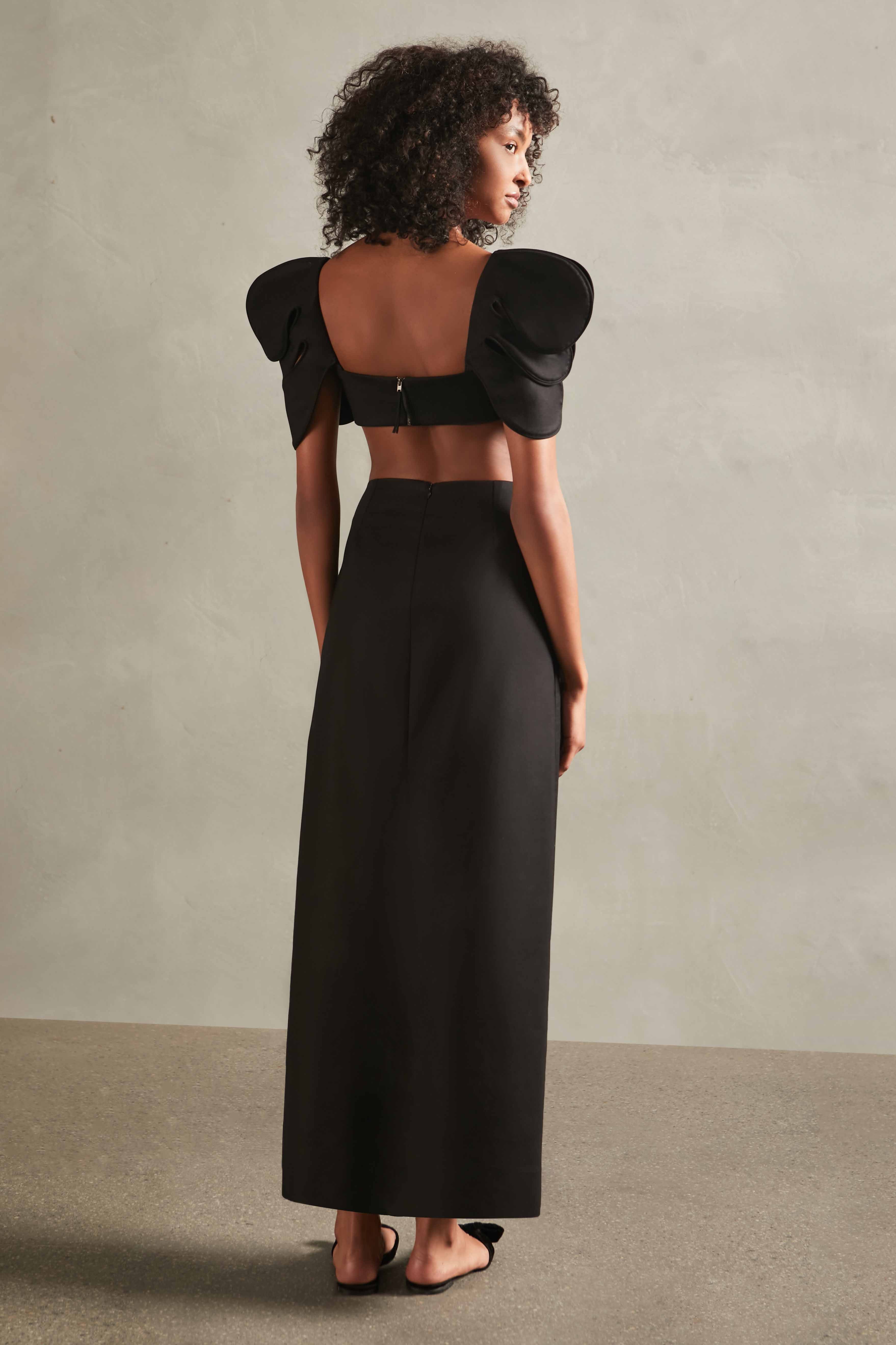 Floral Solid High-Waisted Long Skirt - Image 3