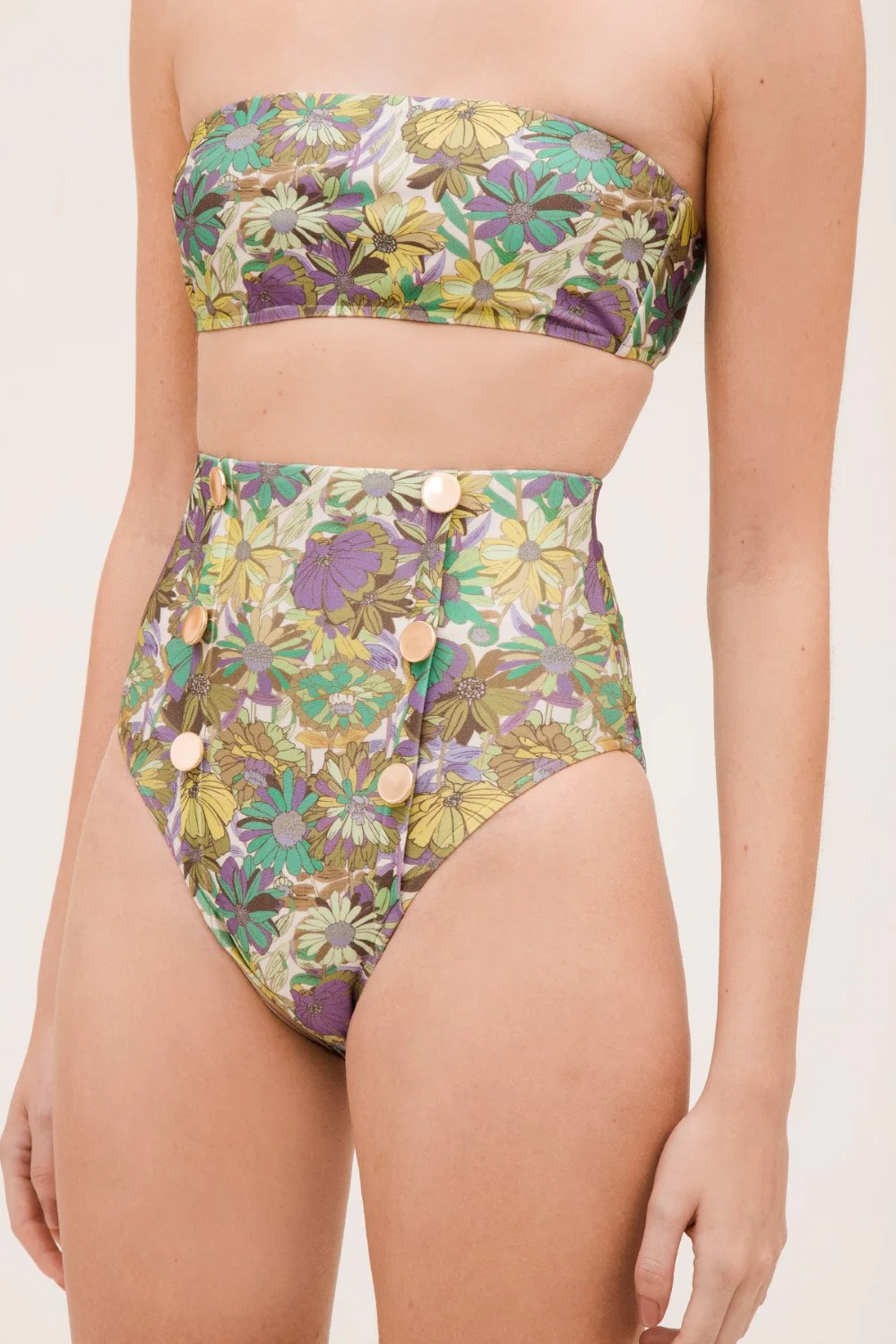 Flower Bloom High-leg Bikini With Buttons - Image 3