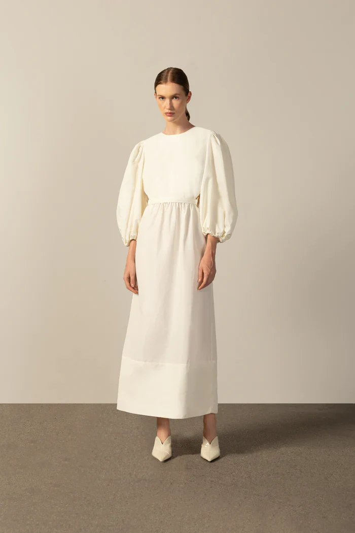 Geometric Puff-Sleeved Long Dress