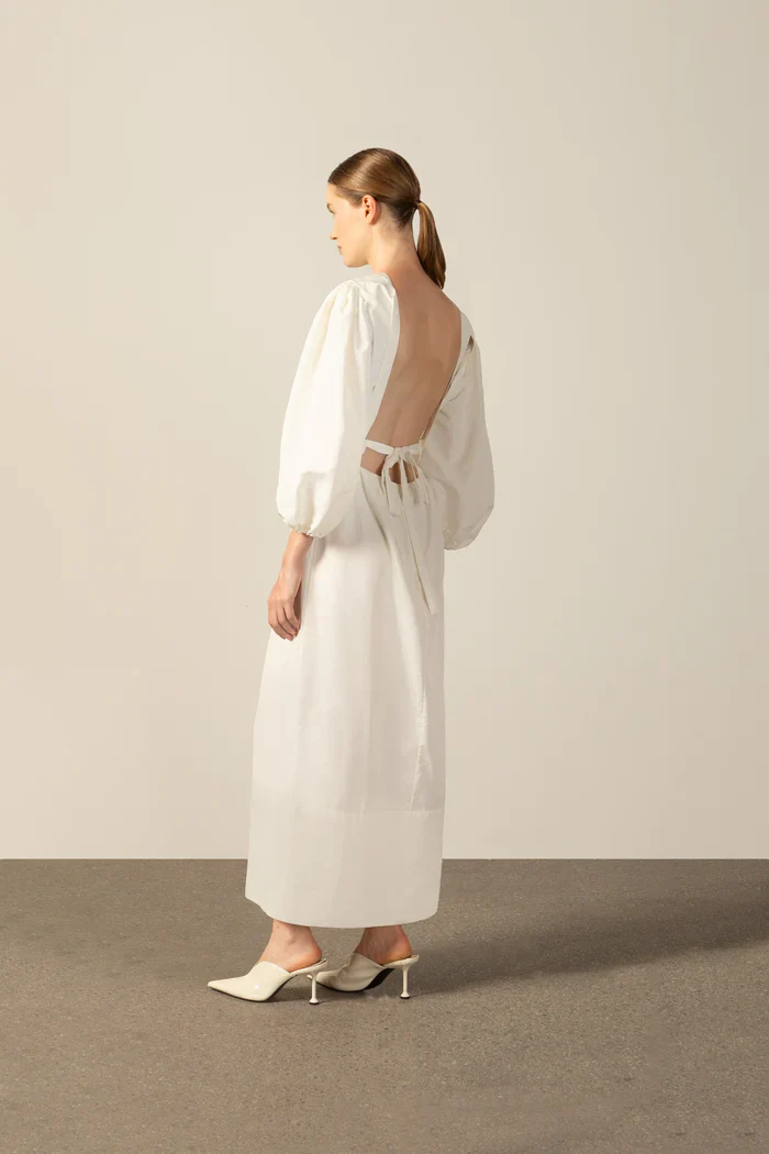 Geometric Puff-Sleeved Long Dress - Image 2