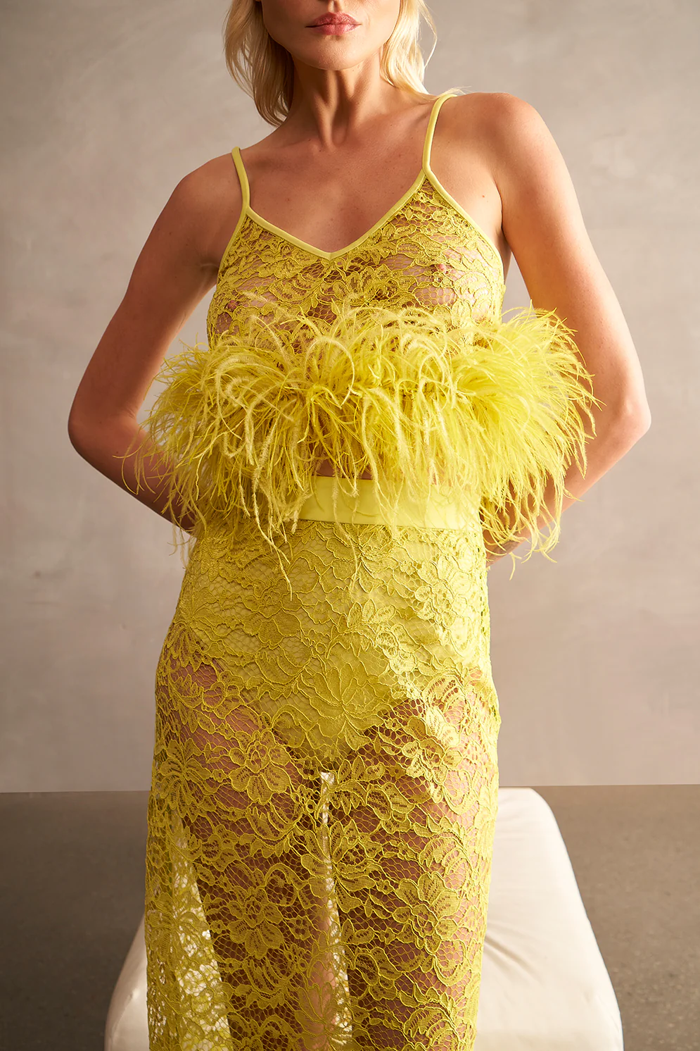 Guipure Lace Top & Skirt Feathered Set - Image 4