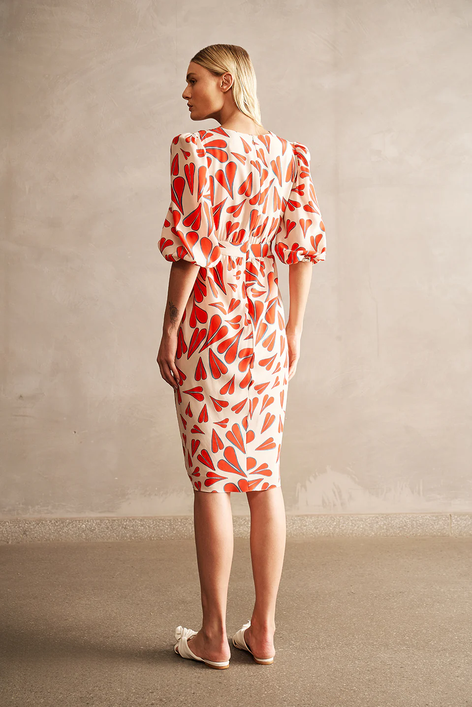 Hearts Puff-Sleeved Midi Dress - Image 2