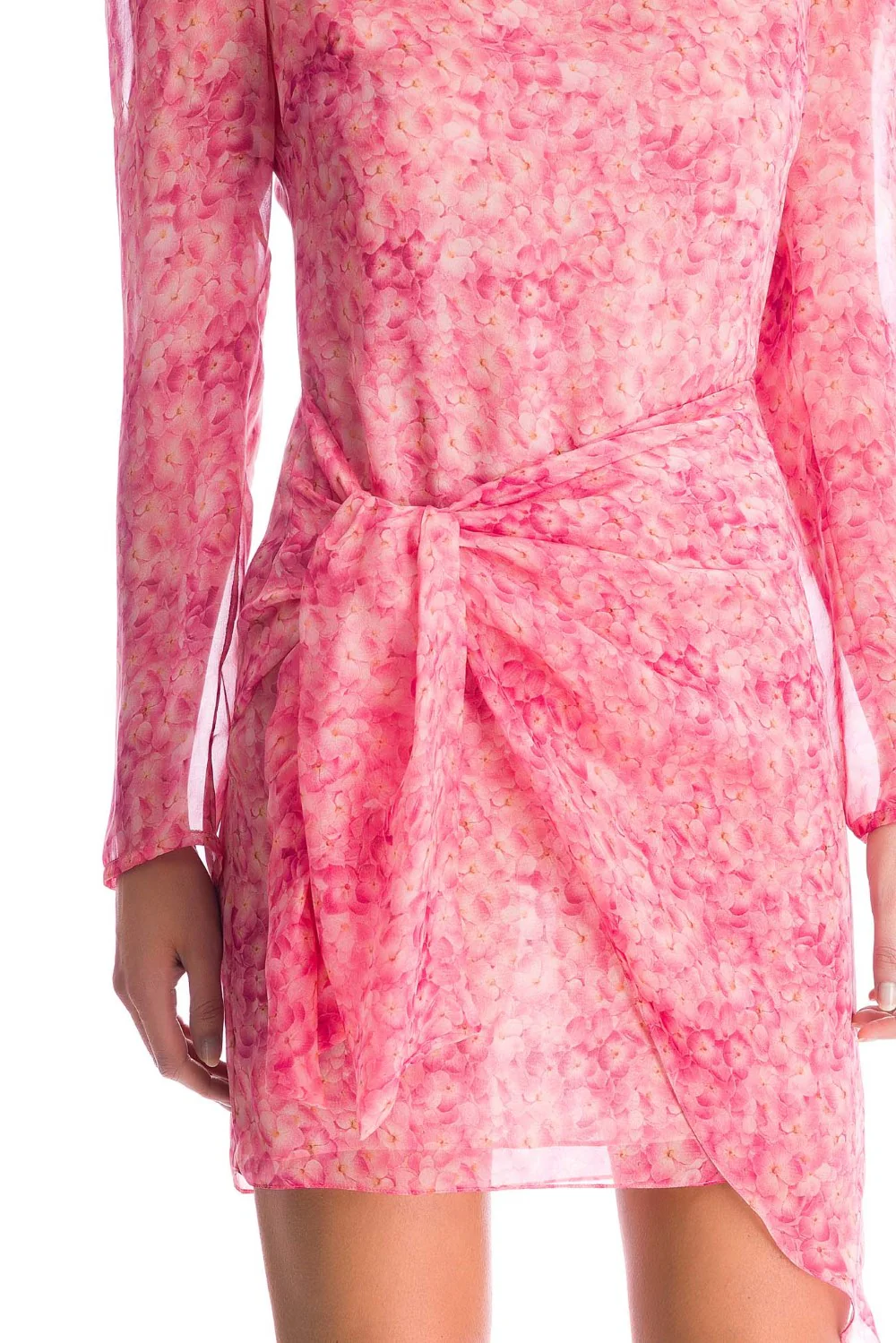 Hydrangea Puff-Sleeved Print Short Dress With Knot - Image 4