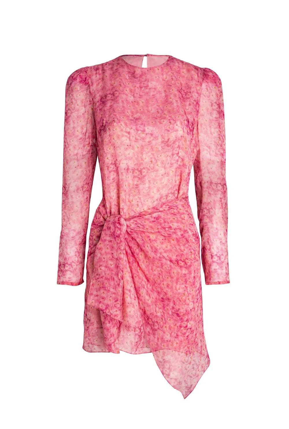Hydrangea Puff-Sleeved Print Short Dress With Knot - Image 5