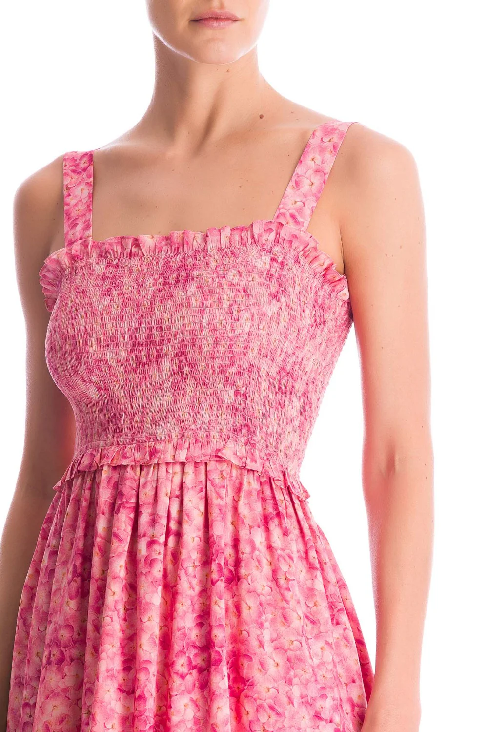 Hydrangea Print Midi Dress With Lastex Detail - Image 3