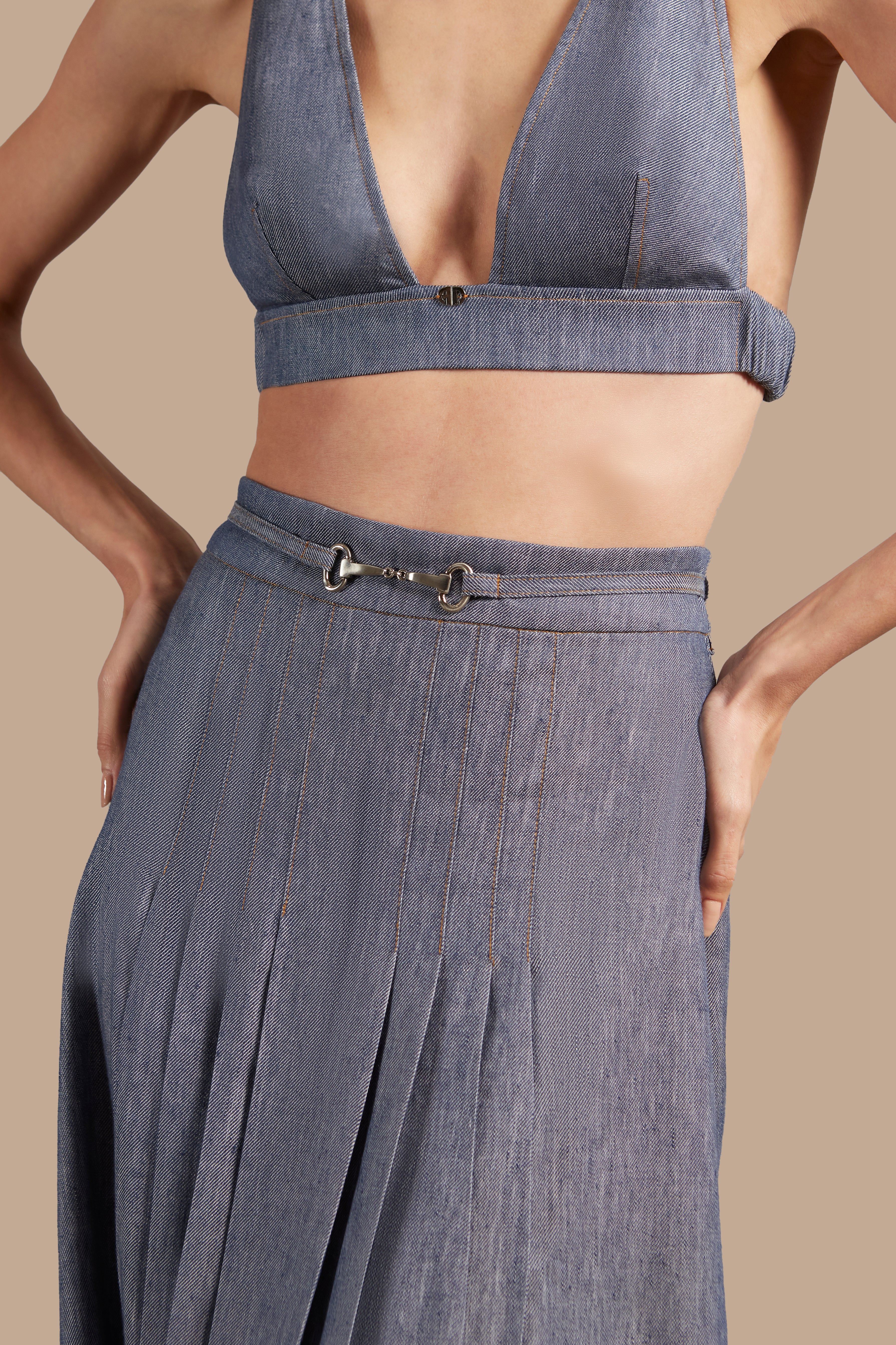 Jeans Pleated Midi Skirt - Image 3
