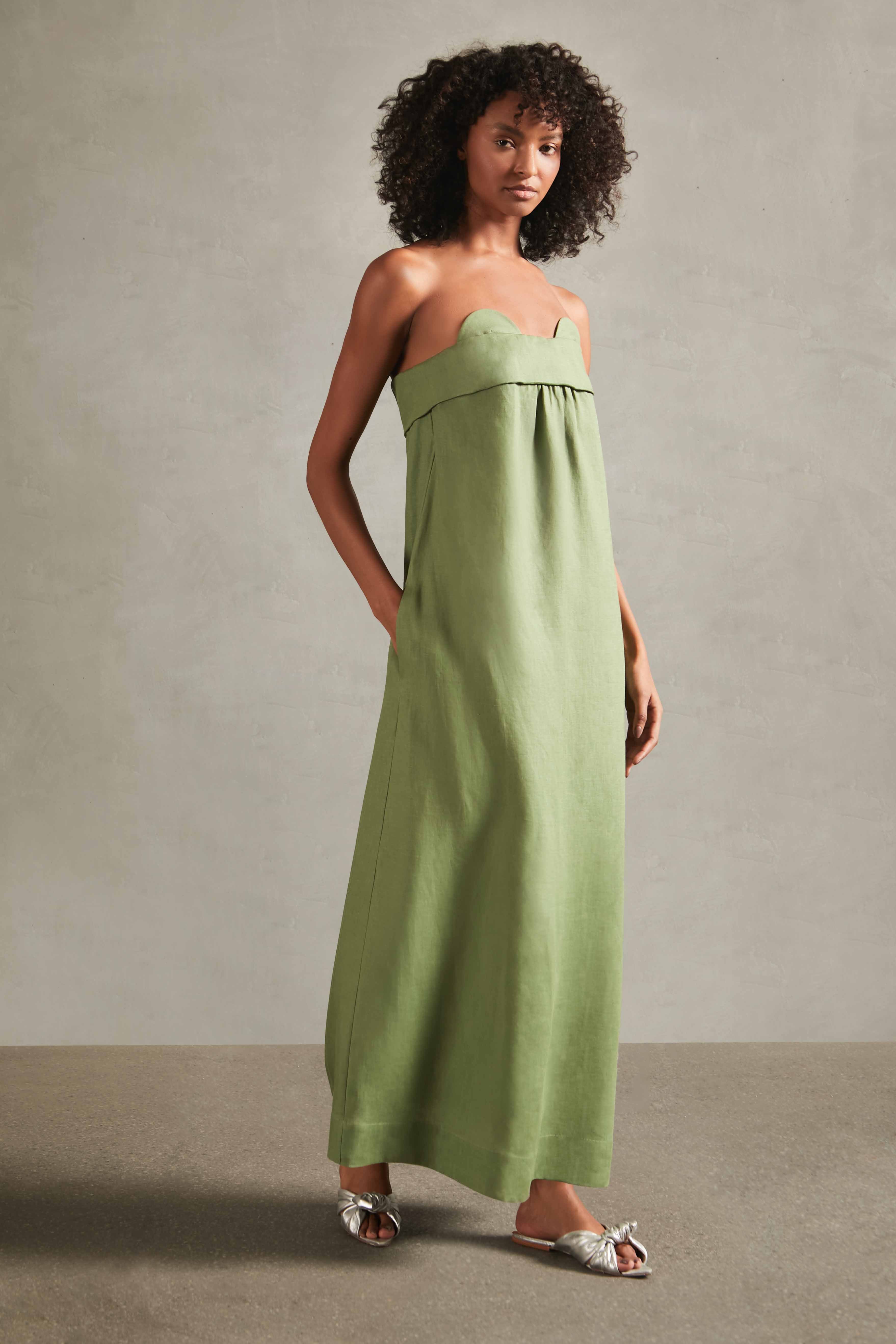 Jellyfish Solid Strapless Long Linen Dress - Image 3