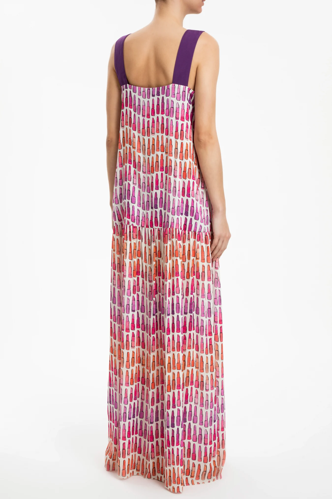 Lipstick Ruffled Long Dress With Bows - Image 3