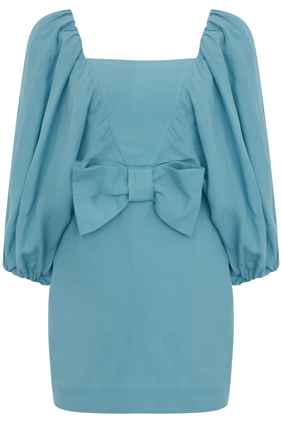 Lipstick Solid Puff-Sleeved Short Dress - Image 3