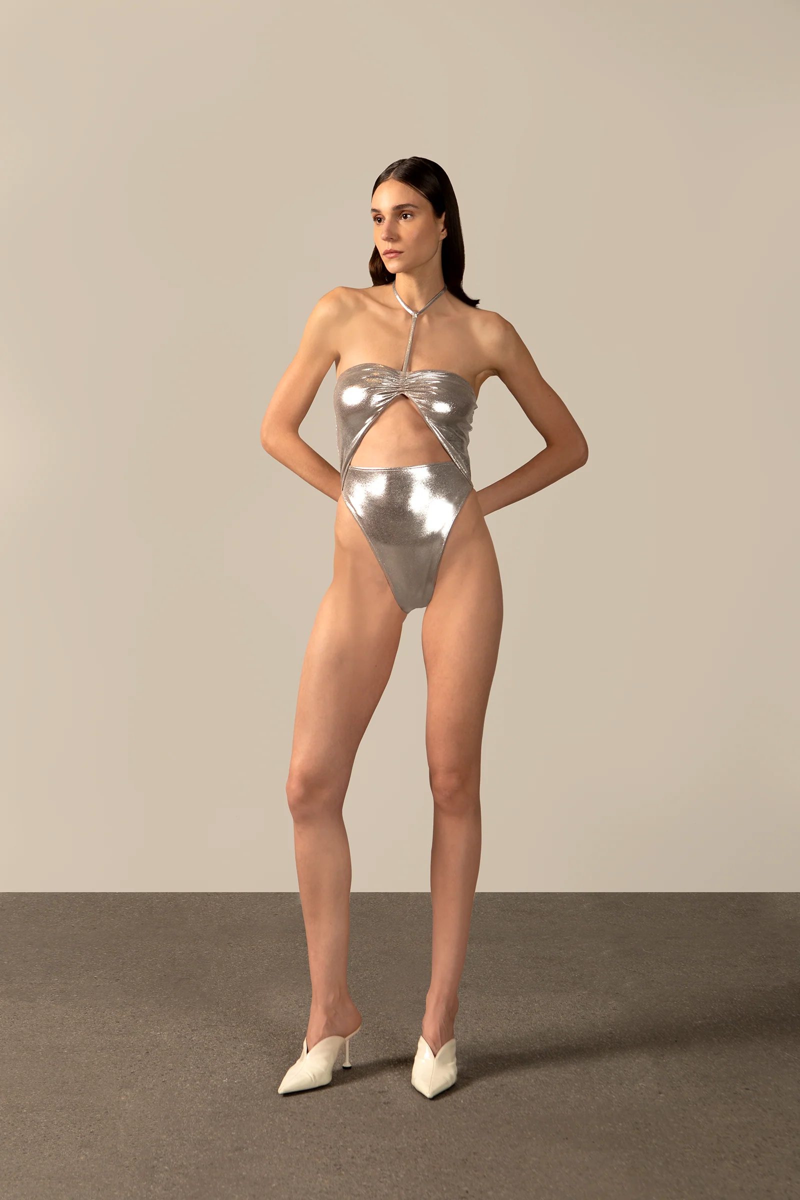 Metallic Cut-Out Halterneck Swimsuit - Image 5
