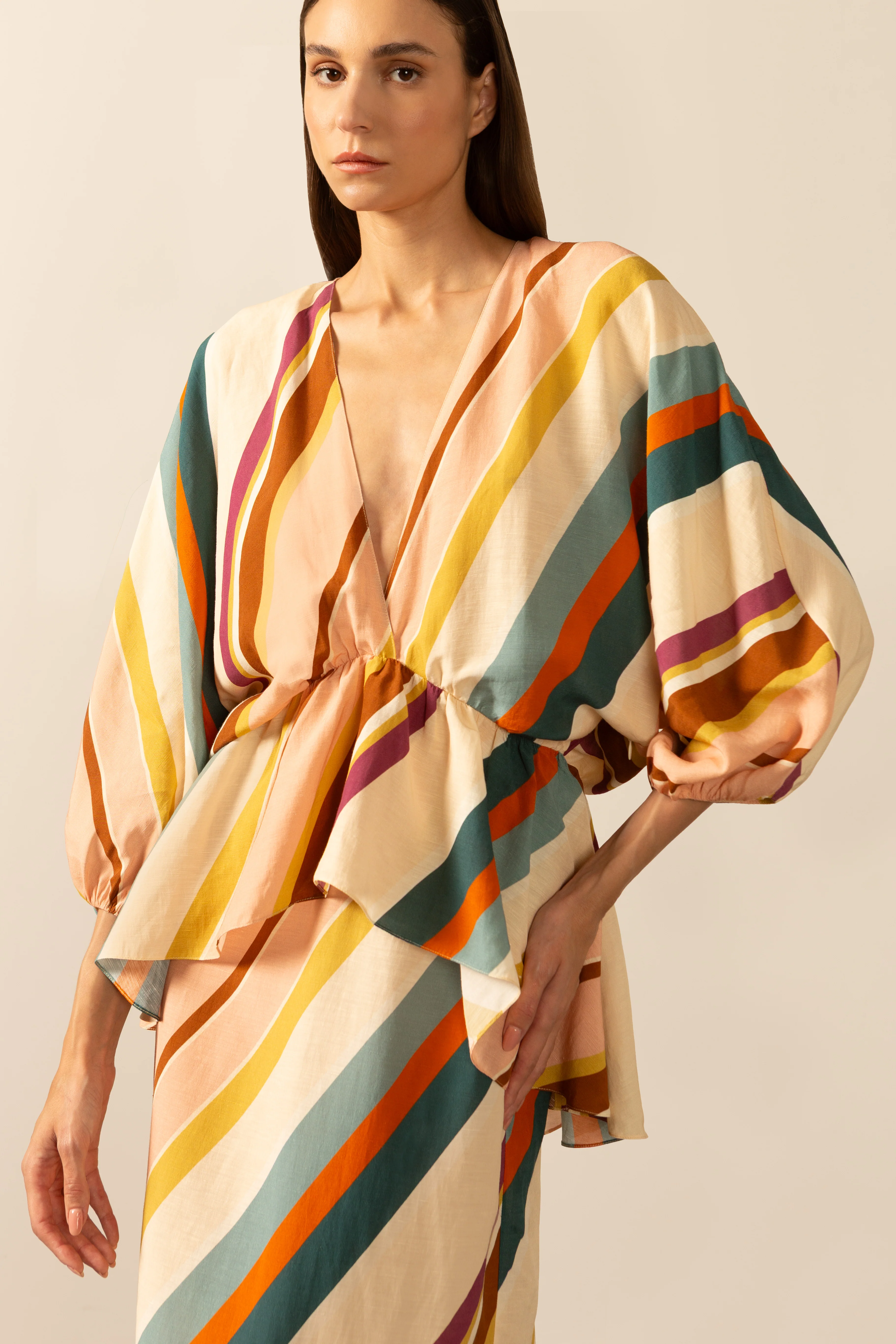 Organic Stripes Peplum Midi Dress - Image 3