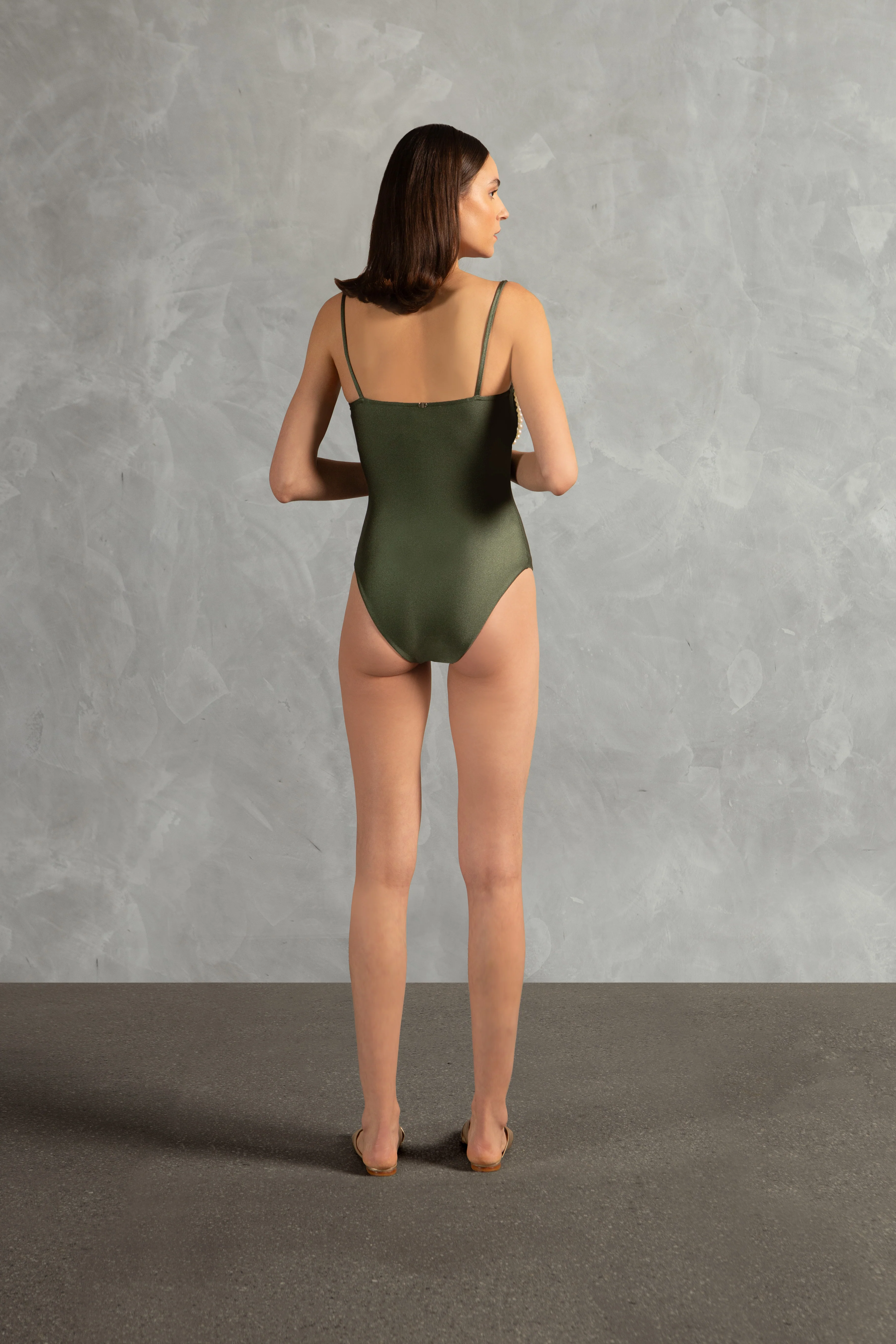 Oysters Solid Strapless Swimsuit With Pearls - Image 4