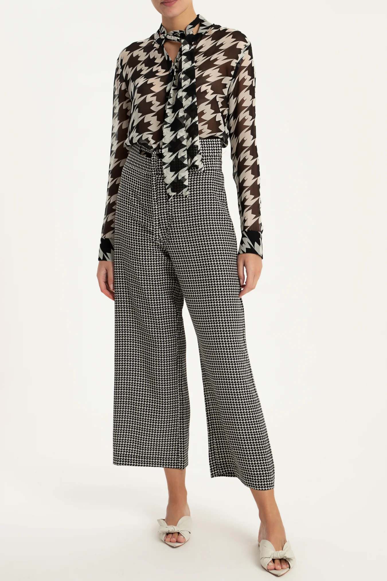 Pied De Poule Shirt With Tie - Image 4