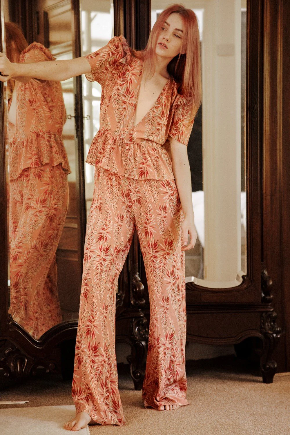 Pink Aloe V-Neck Ruffled Jumpsuit - Image 5