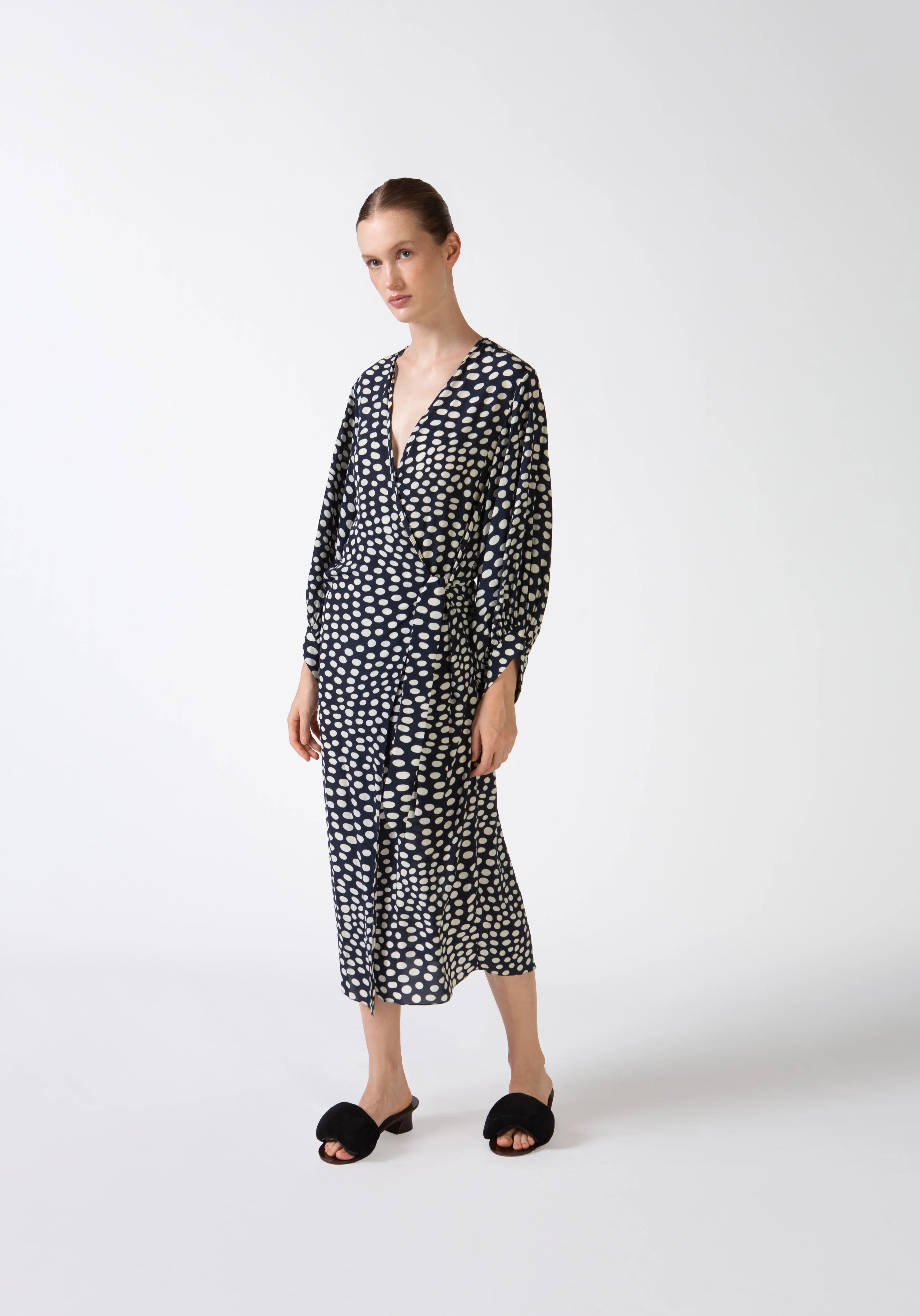 Pois Puff-Sleeved Long Robe