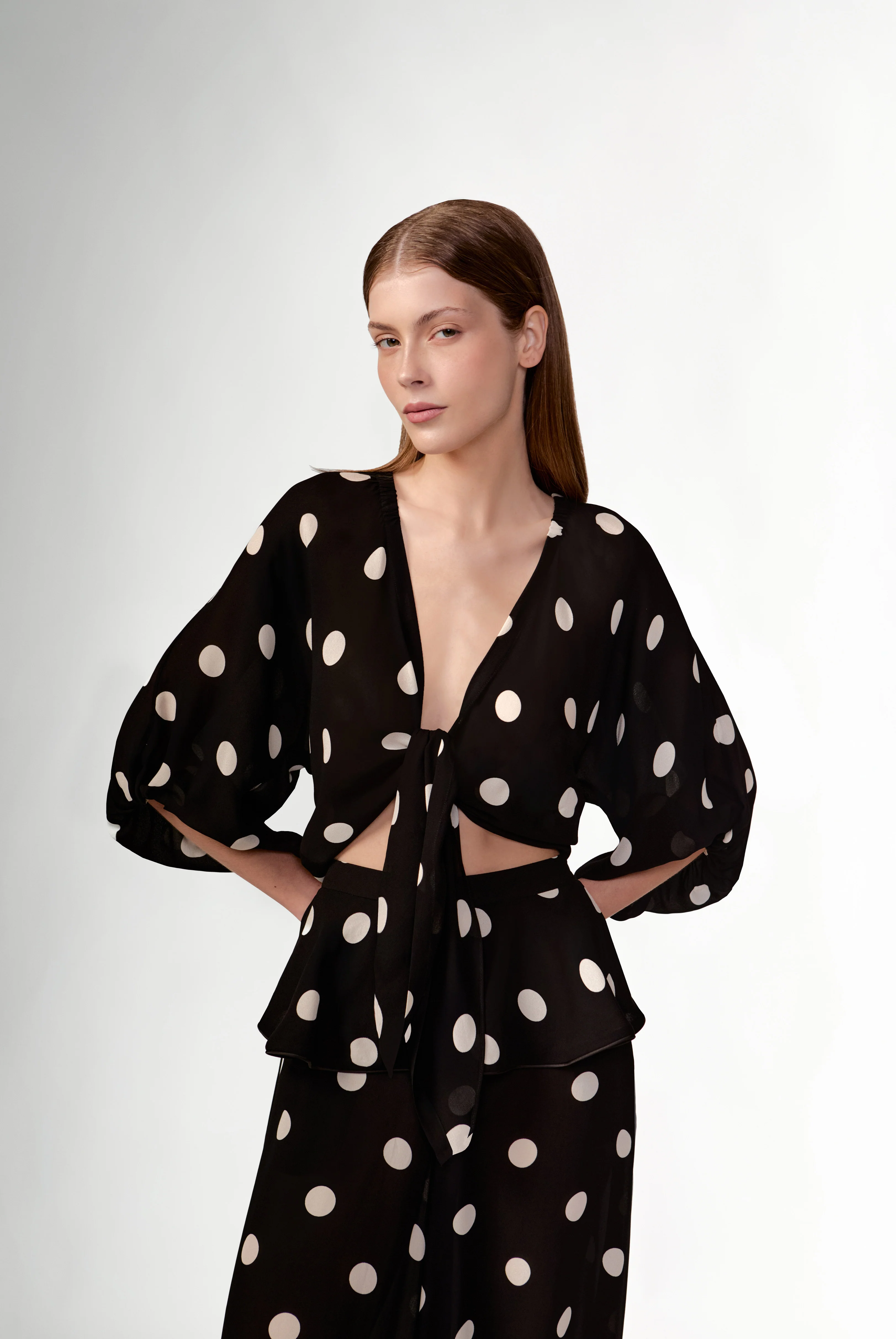 Polka Dots Front-Tie Cropped Top - Image 3