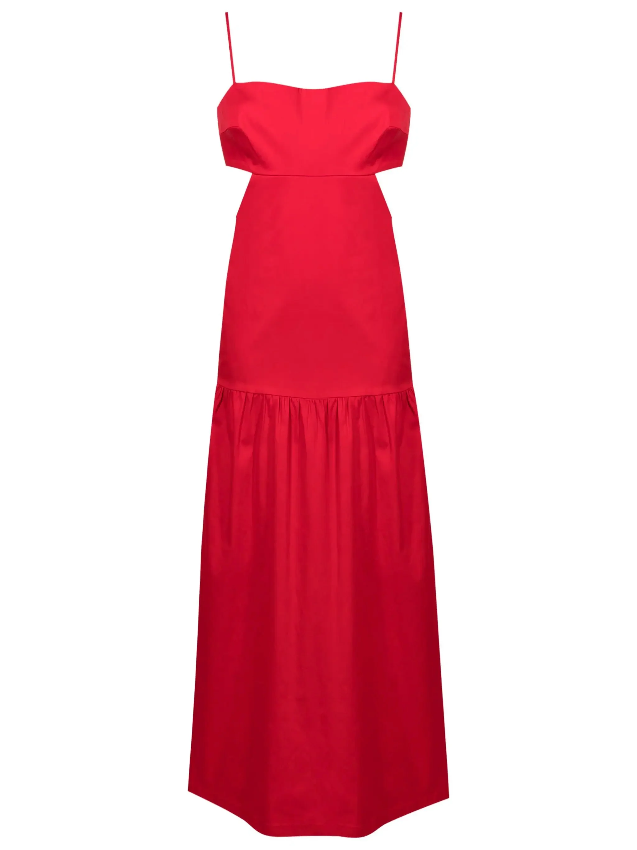 Red Solid Cotton Cut-Outs Long Dress - Image 4