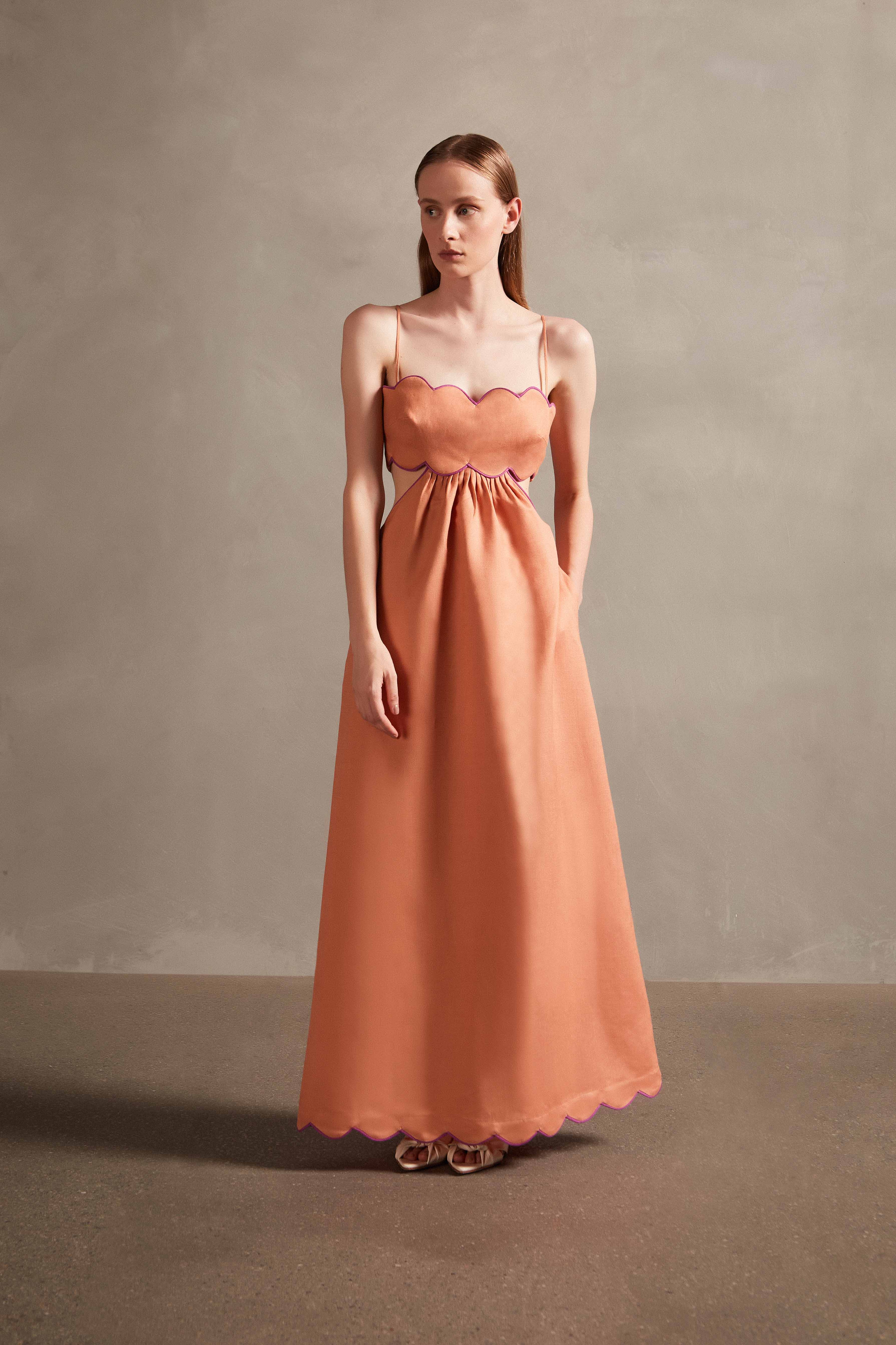 Seashell Solid Cut-Out Long Dress - Image 5