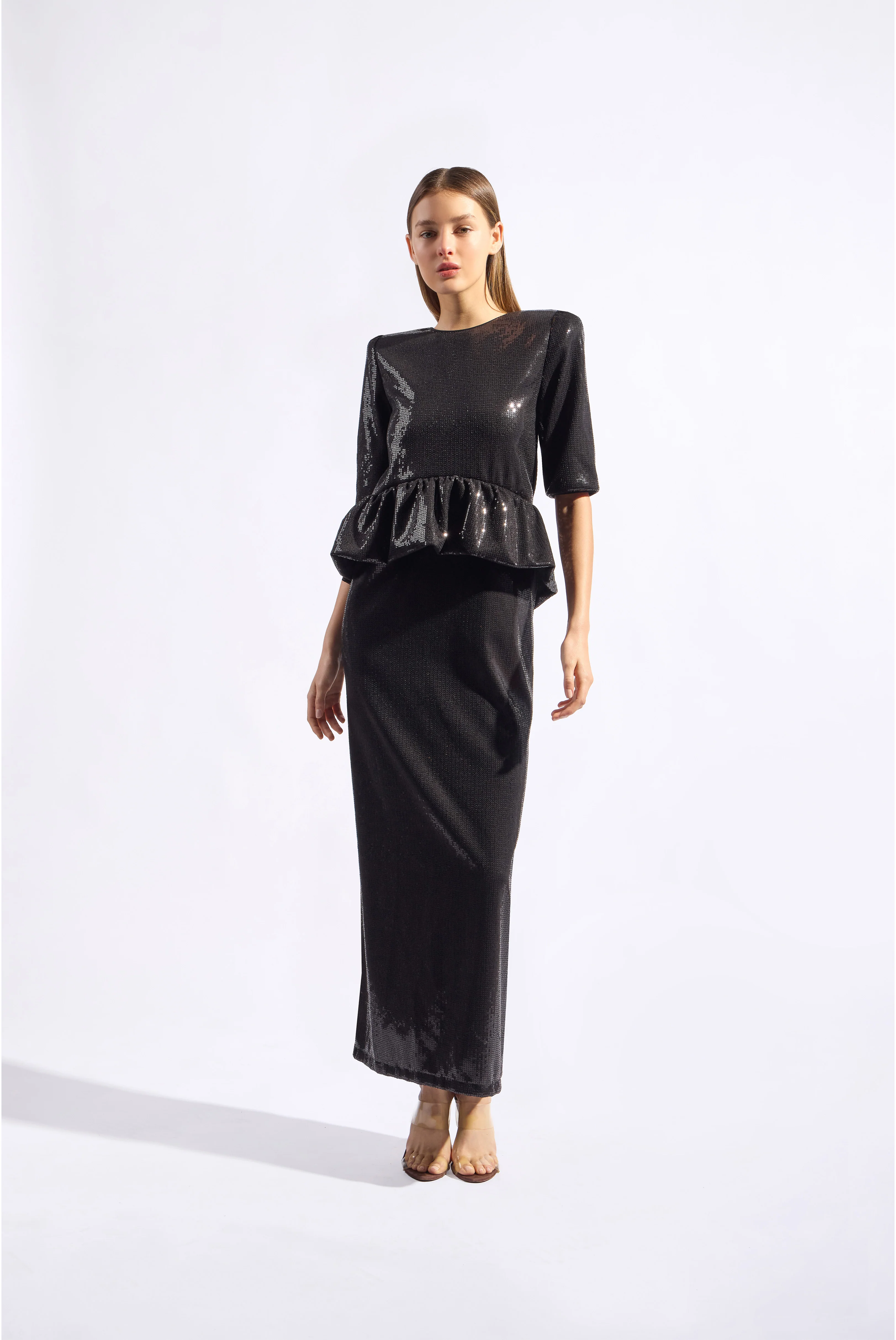 Sequin Peplum Maxi Dress