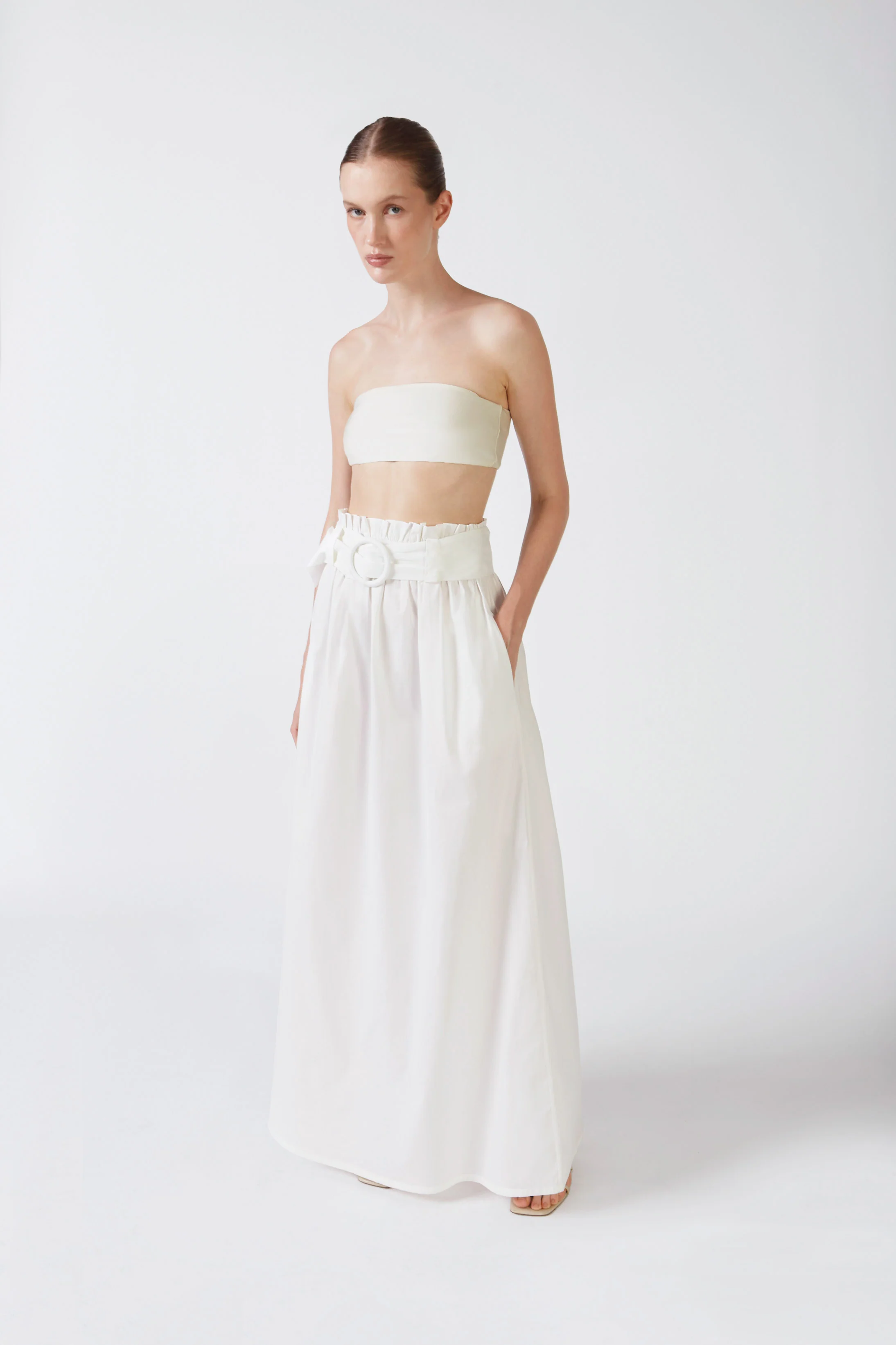 Solid Belted Long Skirt
