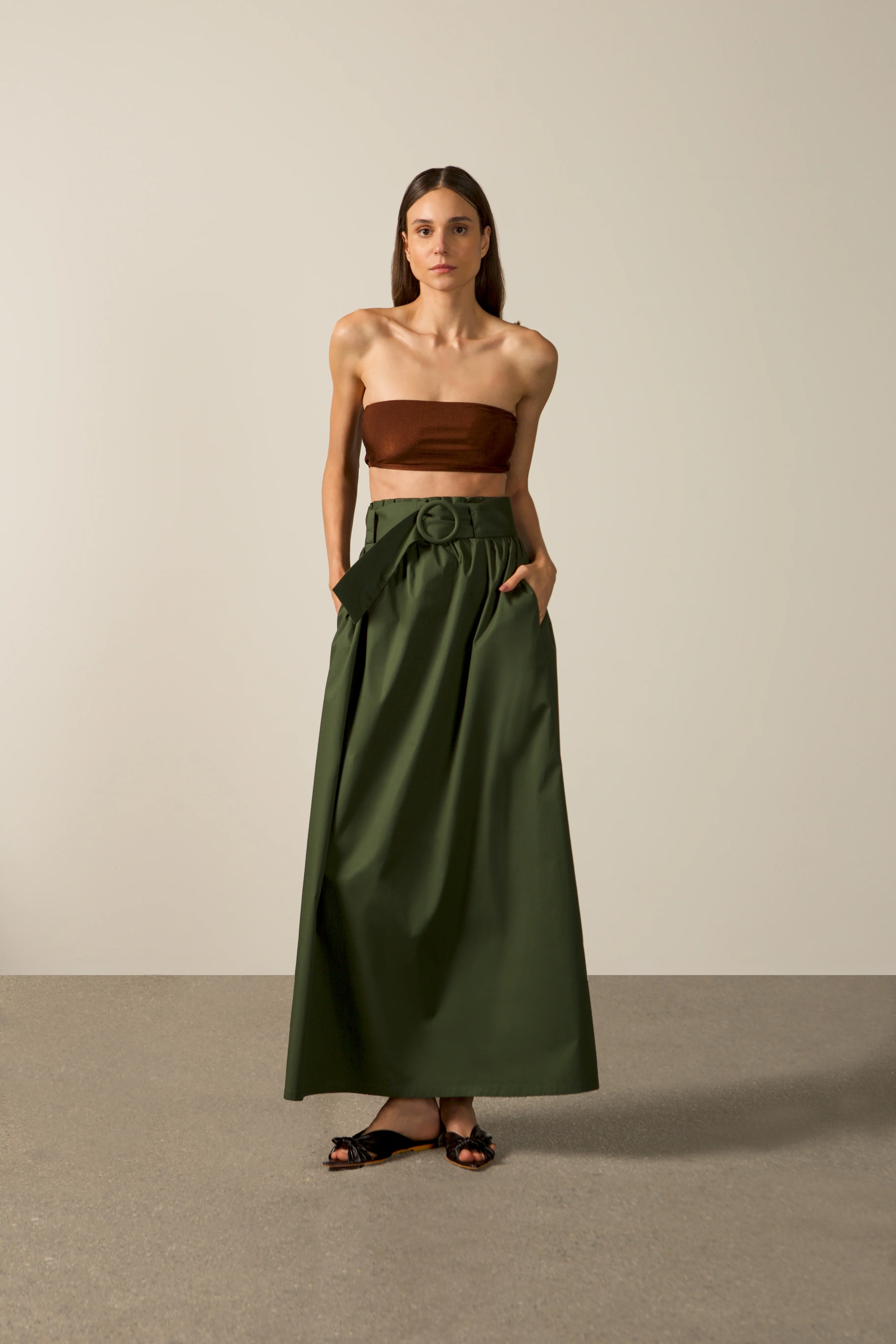 Solid Belted Long Skirt - Image 3