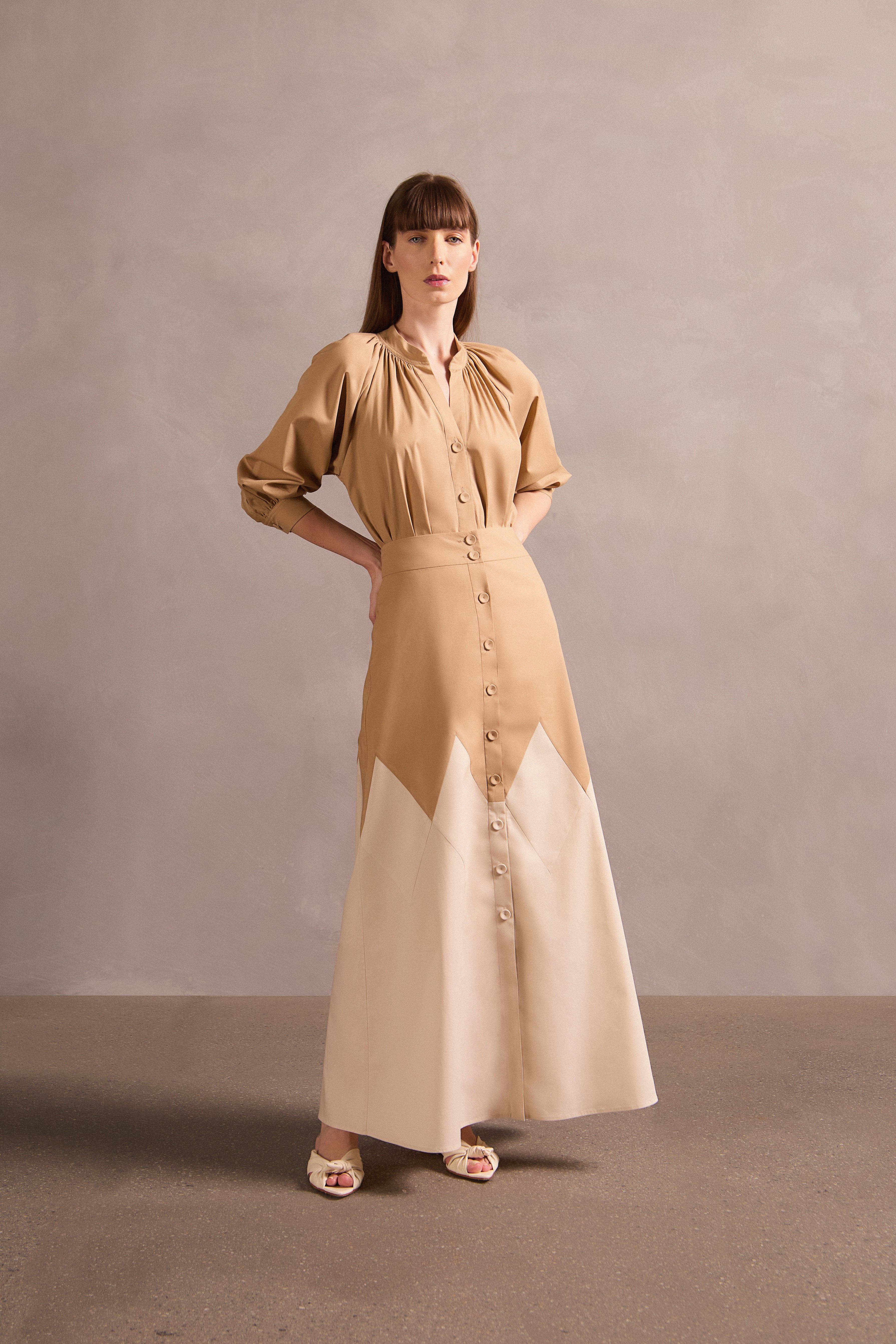 Solid Bicolor Long Skirt