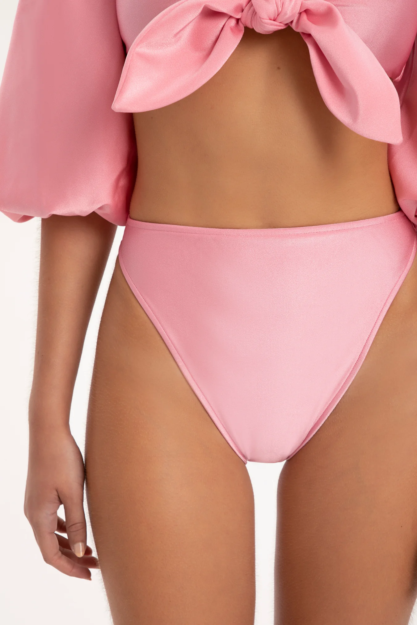Solid Carre Vintage Puff-sleeved Bikini With Knot - Image 4