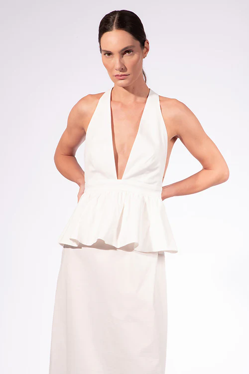 Solid Deep V-Neck Peplum Maxi Dress - Image 3