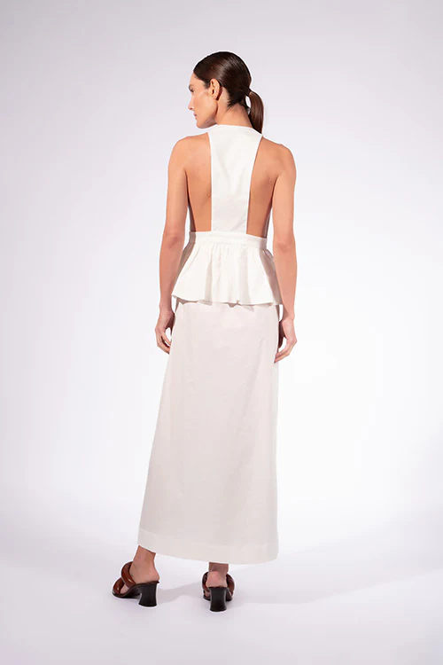 Solid Deep V-Neck Peplum Maxi Dress - Image 4